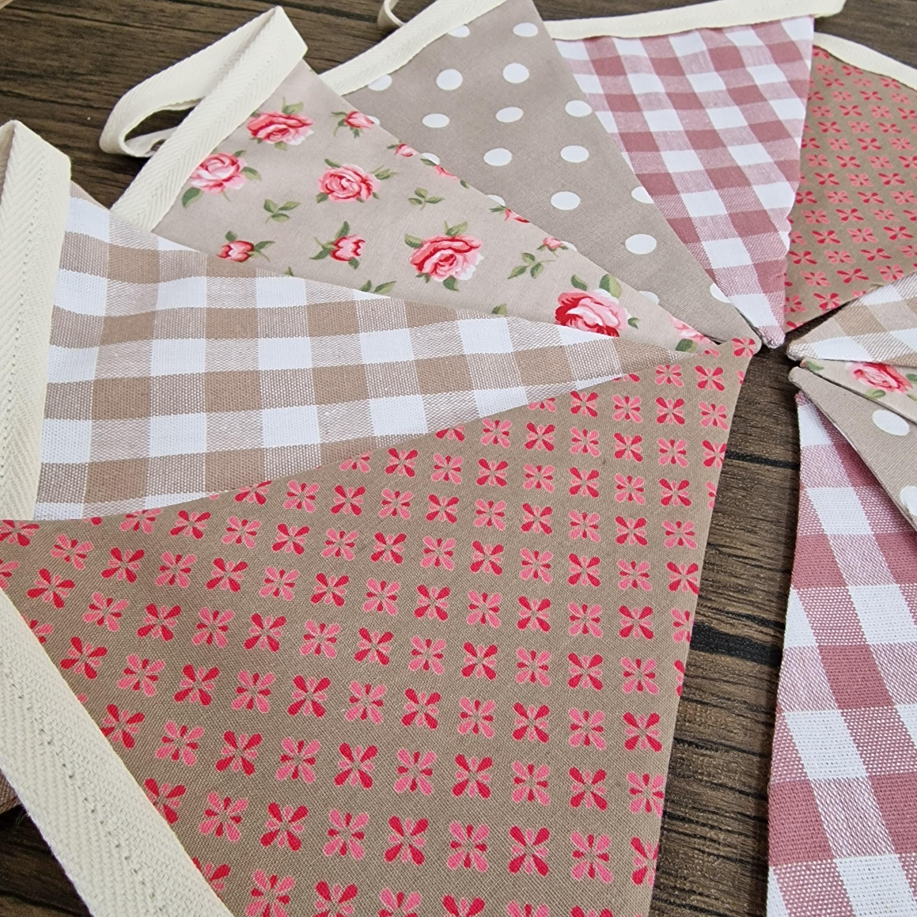 Beige Mocha & Pink Floral Shabby Chic Bunting