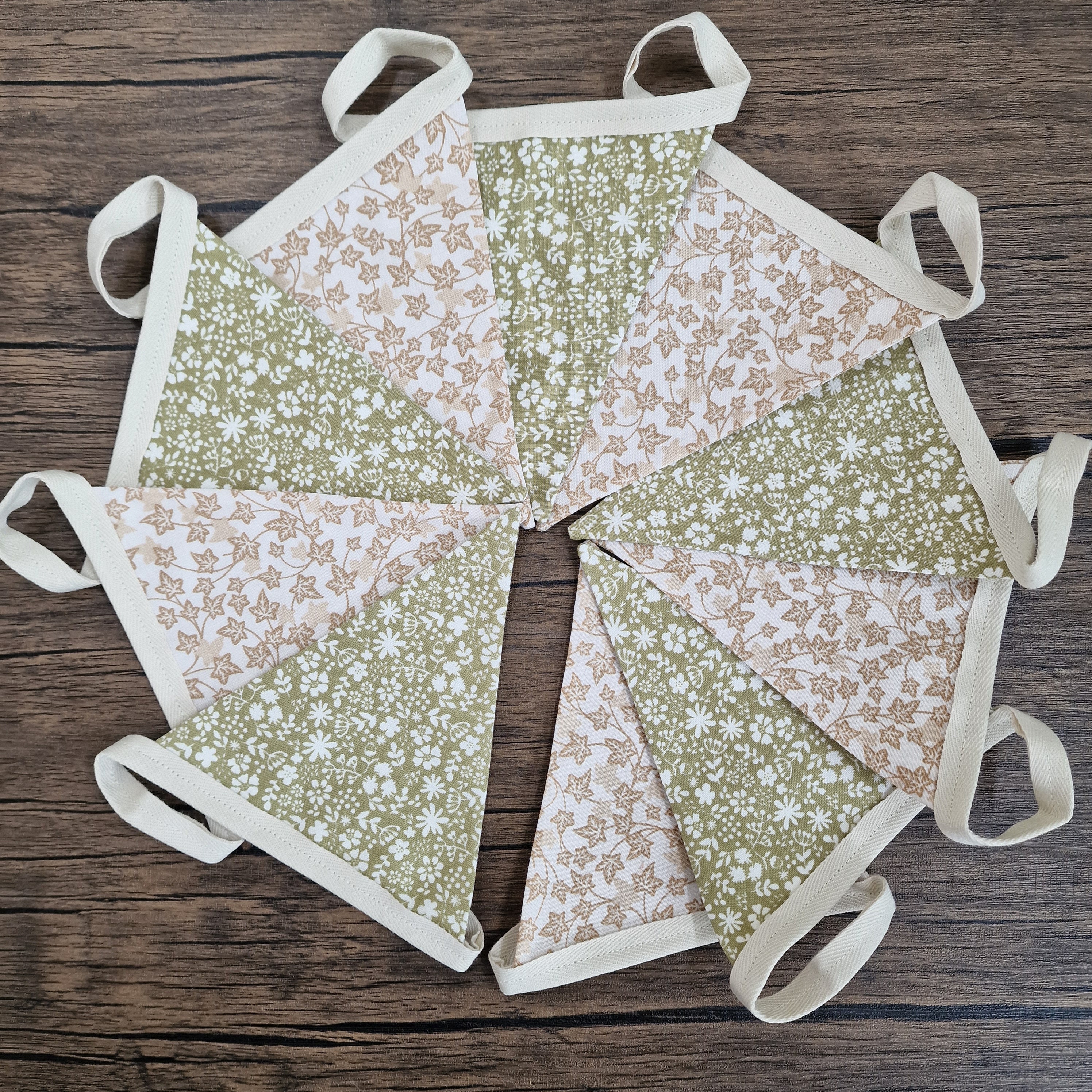 Vintage Style Pale Green & Cream floral Double Sided Fabric Bunting 