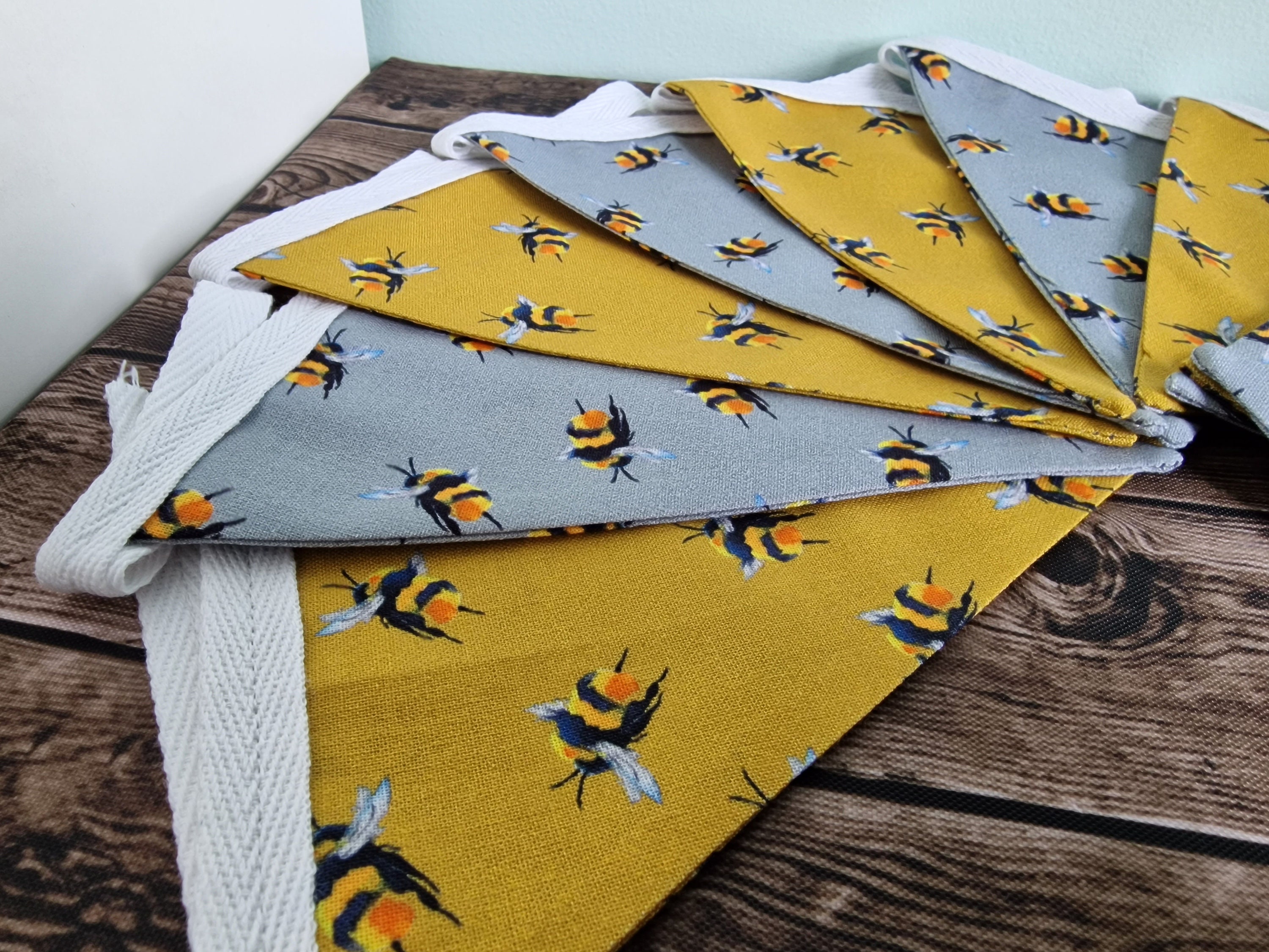 Bee Fabric Double Sided Fabric Bunting | grey & mustard bunting 