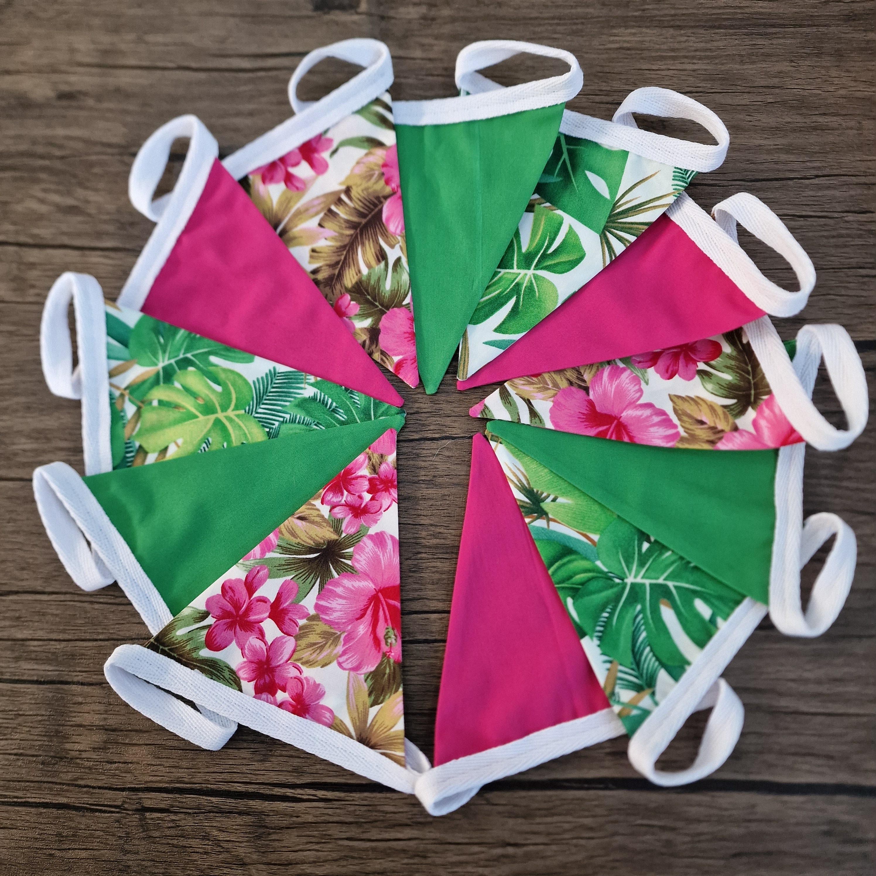 Tropical Leaf Double sided fabric bunting | Pink & Green