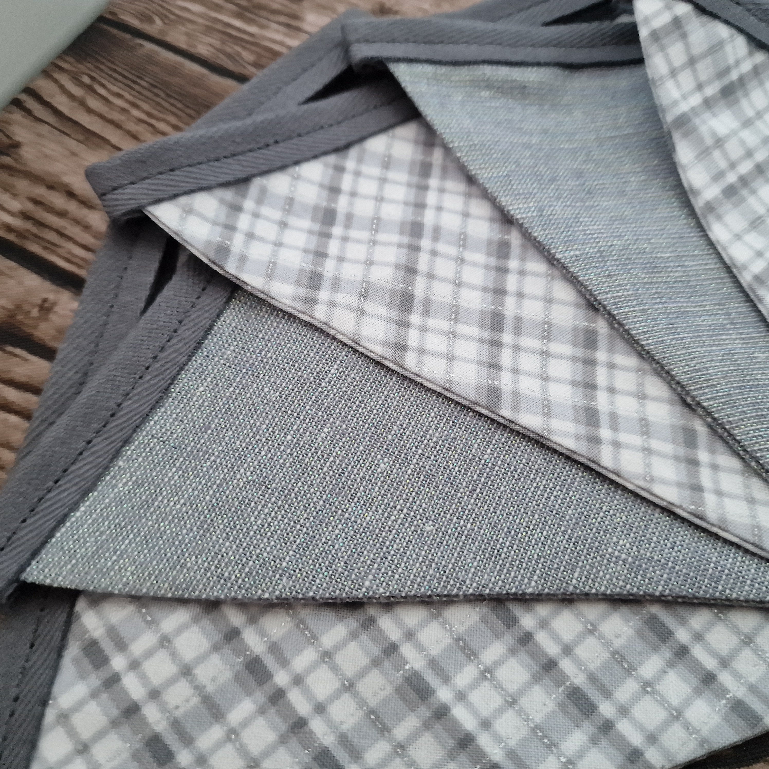 Silver Grey Checked Metallic Double sided fabric bunting 