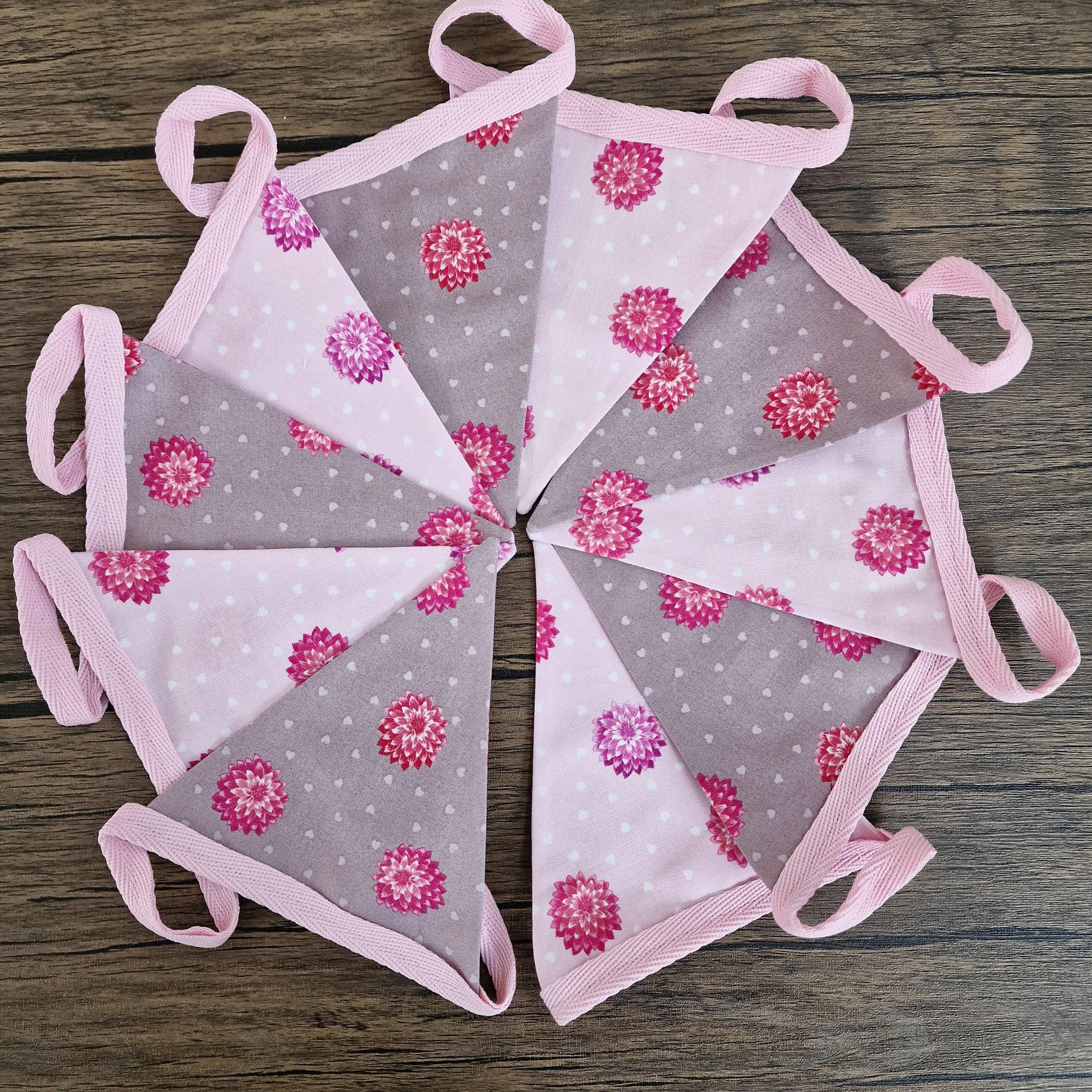 Brown & Pink Floral Fabric Bunting - Dahlia print