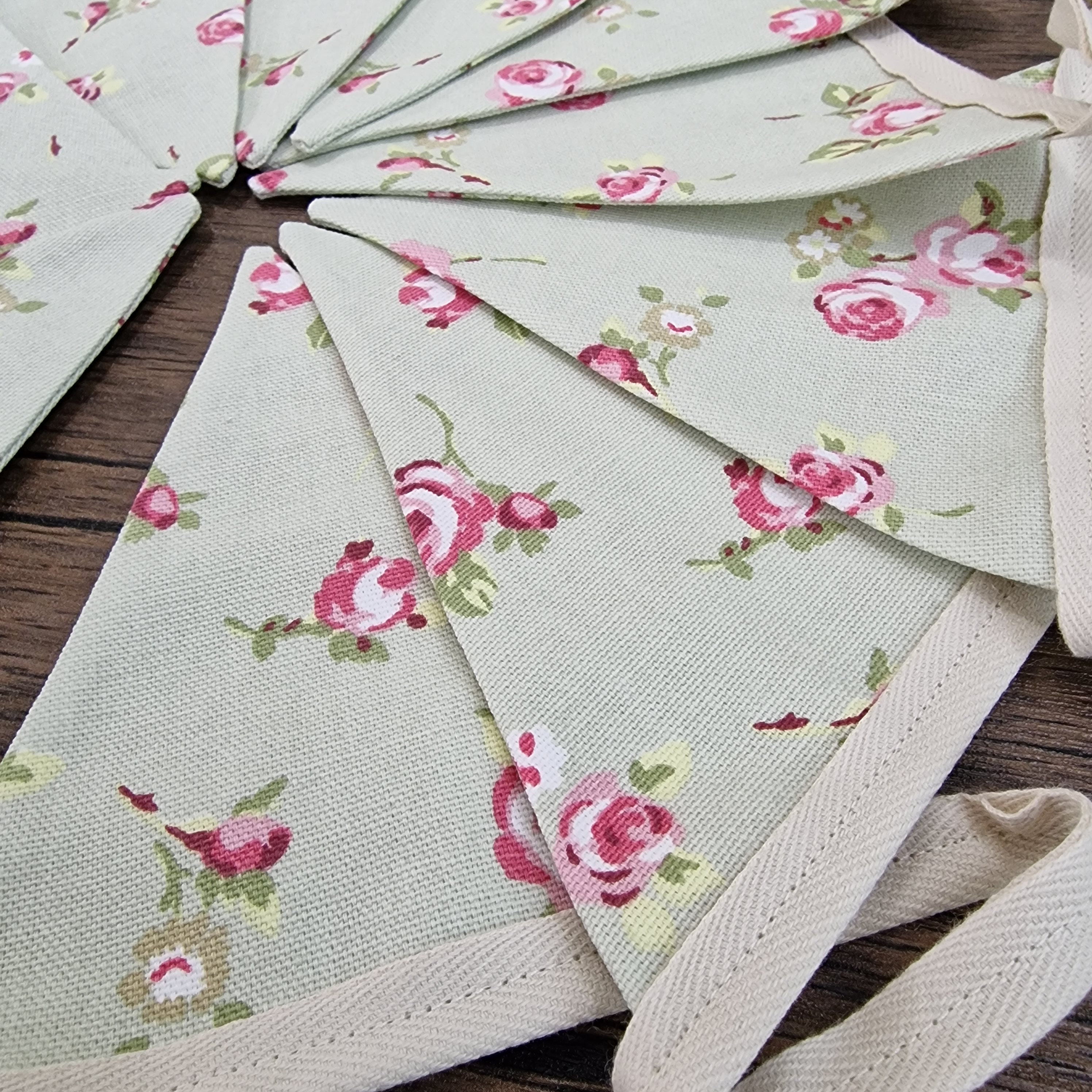 Sage Green & Pink Shabby Chic Floral Bunting 