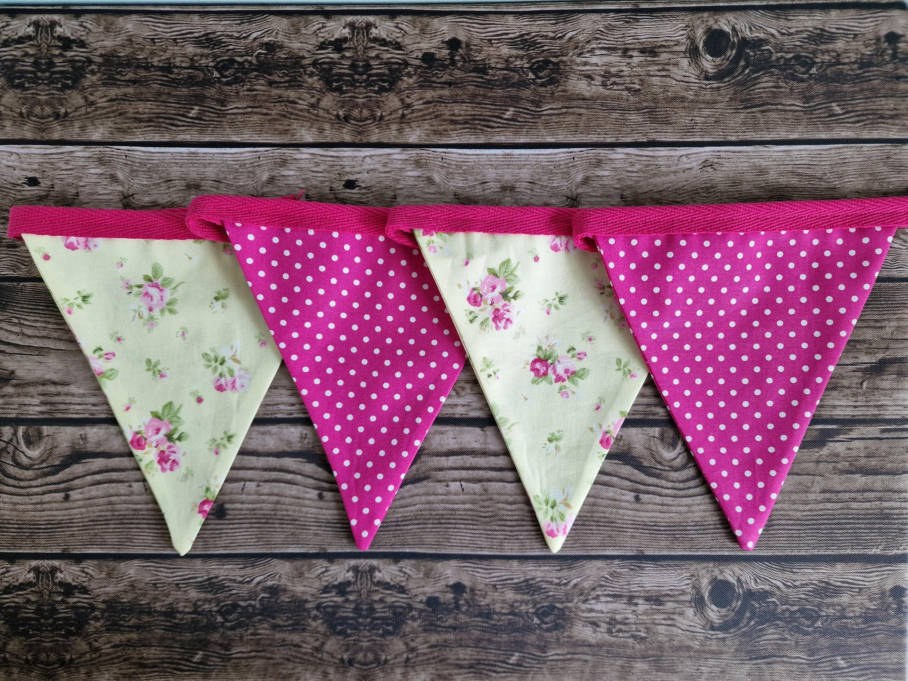 Shabby Chic Floral Bunting - Lemon Yellow & Pink