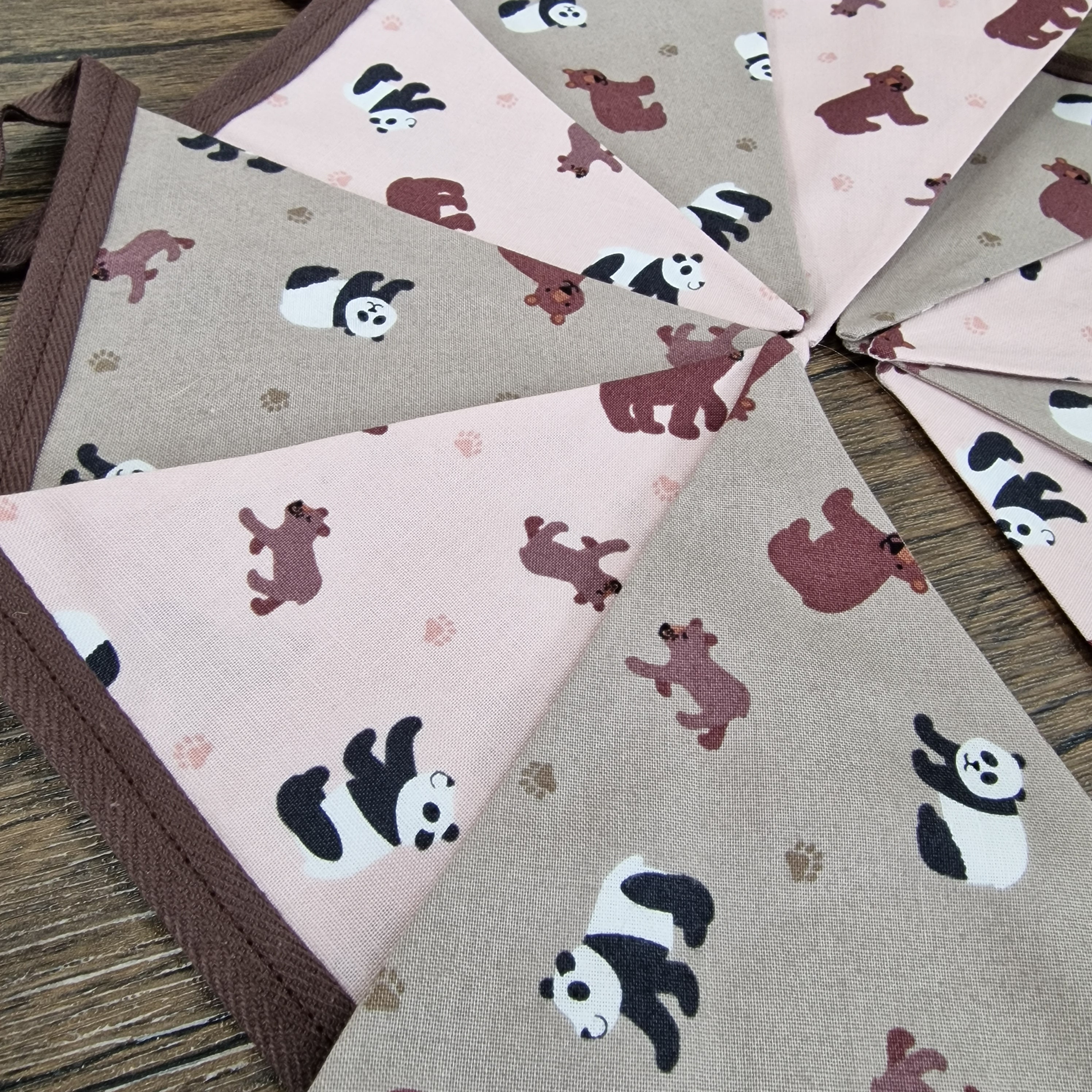 Panda and Bear Fabric Bunting - Pink & Brown  | animal nursery bunting