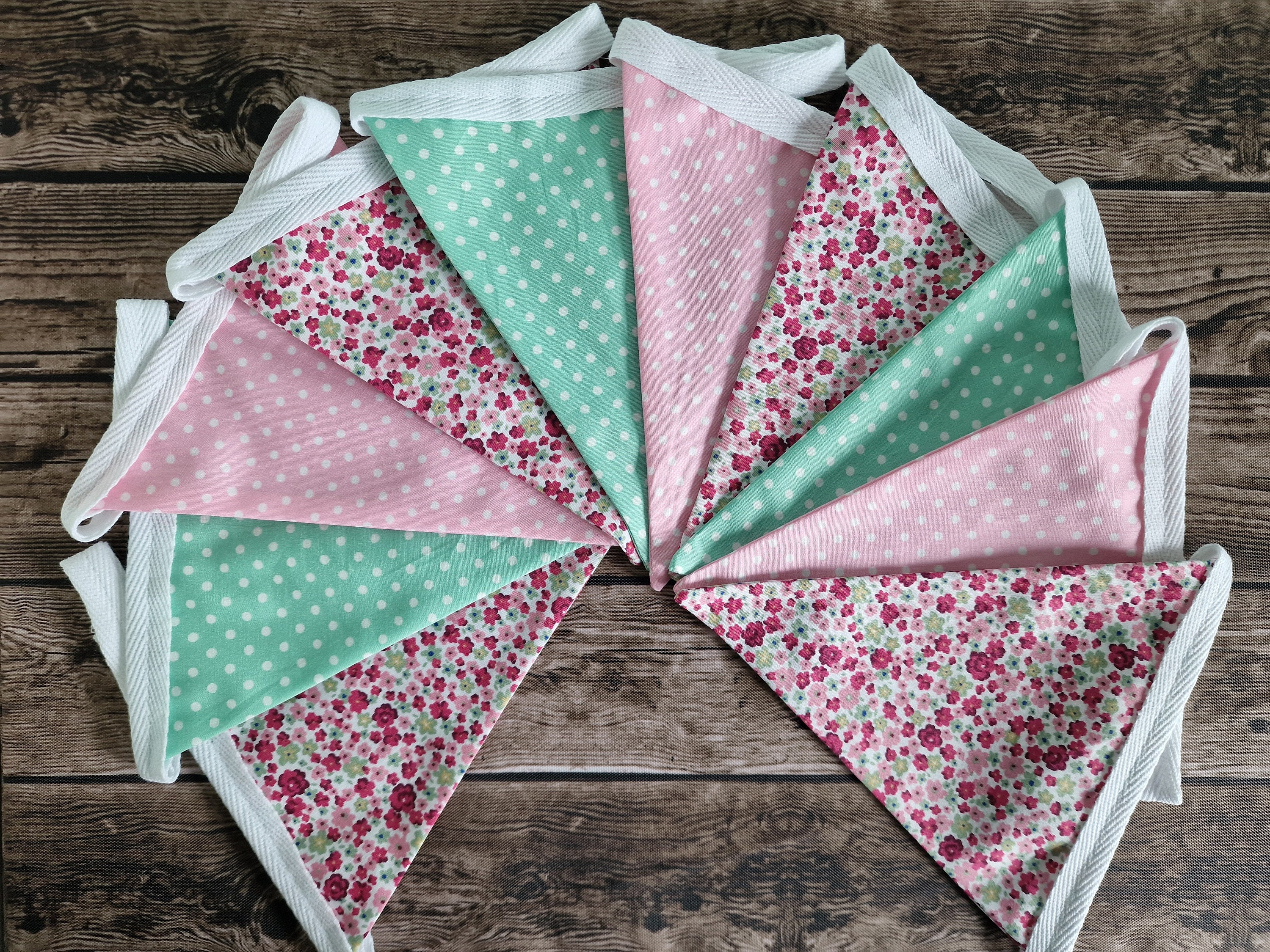 Vintage Style Pink & Mint Fabric Bunting 
