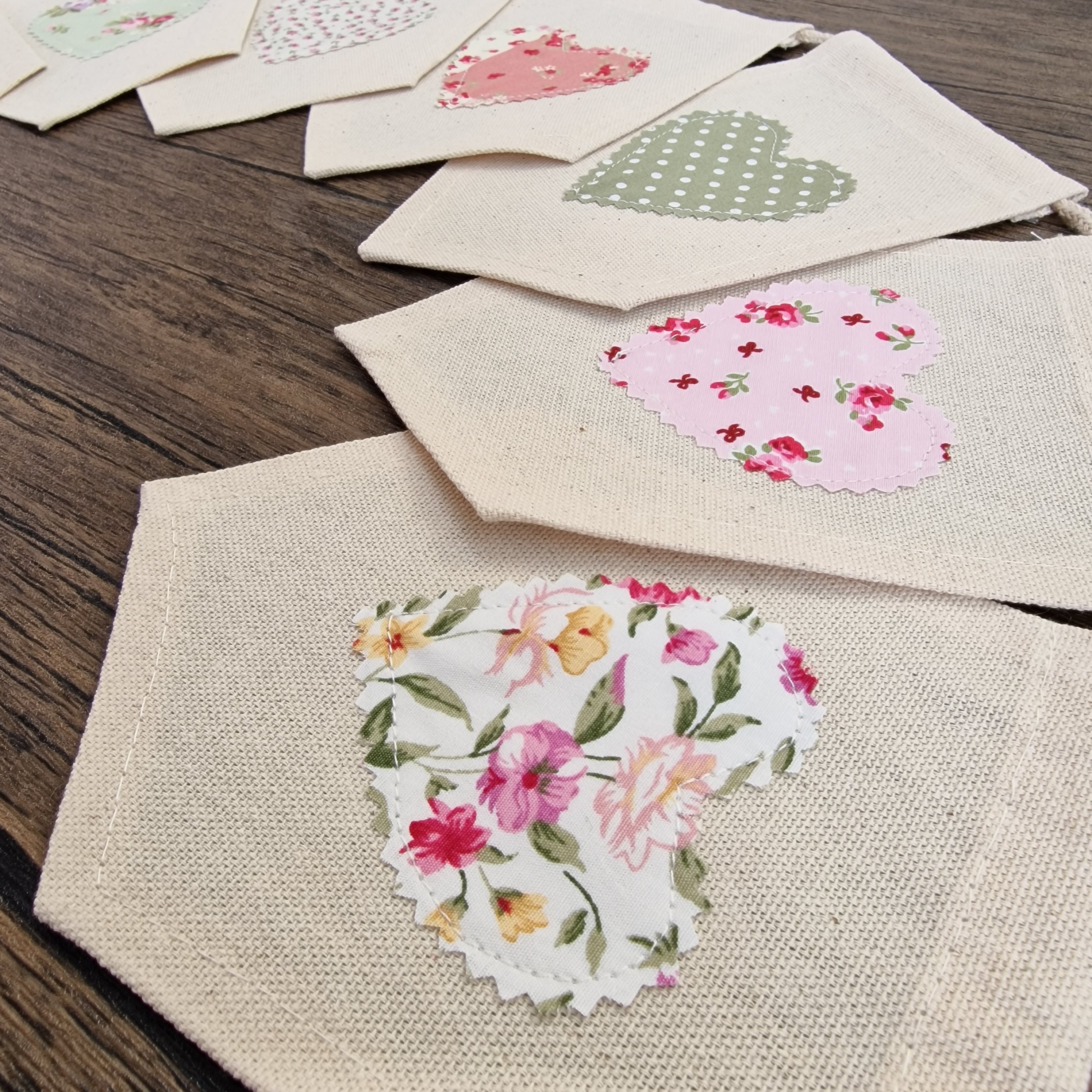 Pink & Green Ditsy Hearts Pennant Bunting Banner