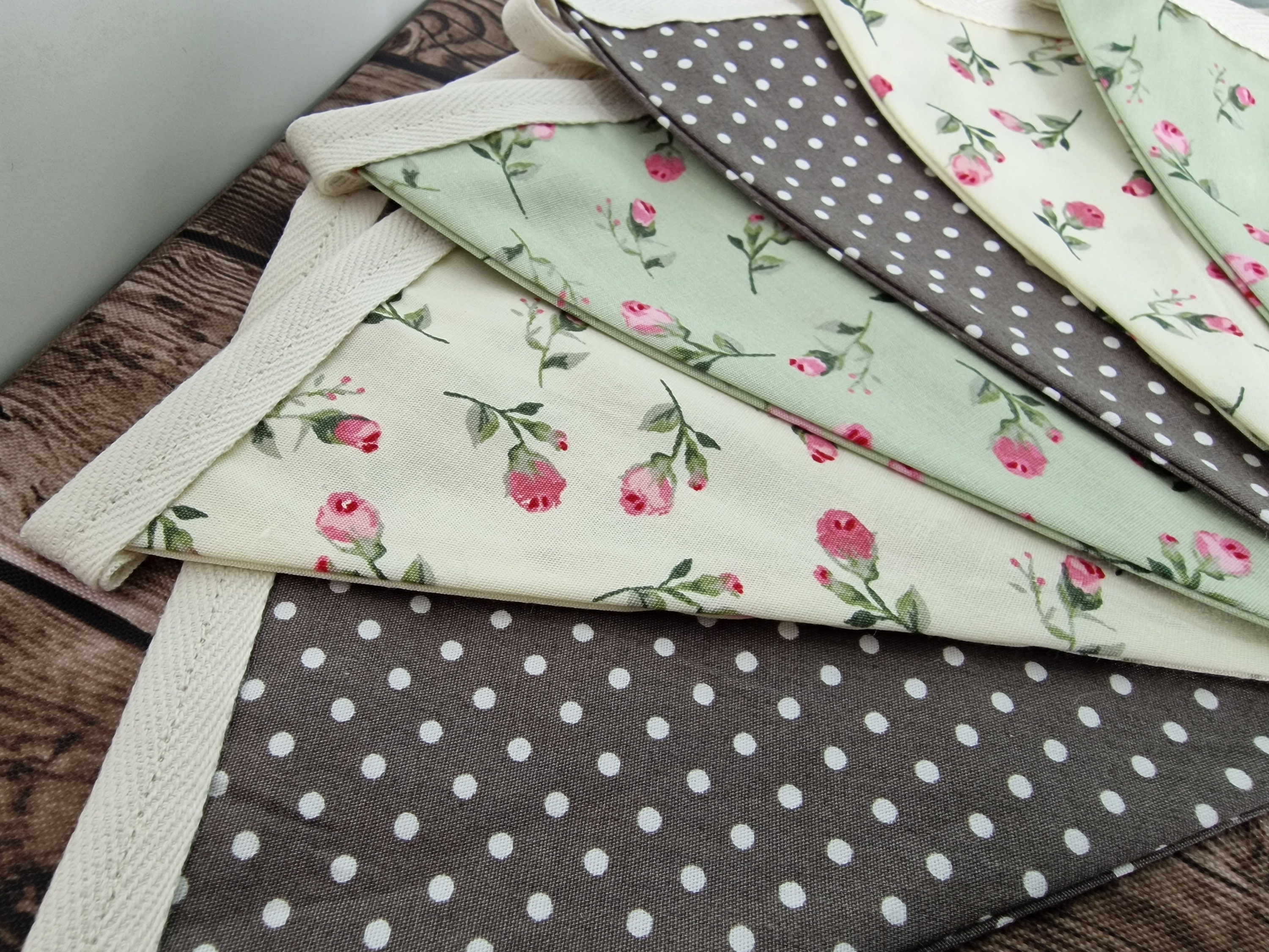 Floral Spotted Fabric Bunting - grey mint & cream 