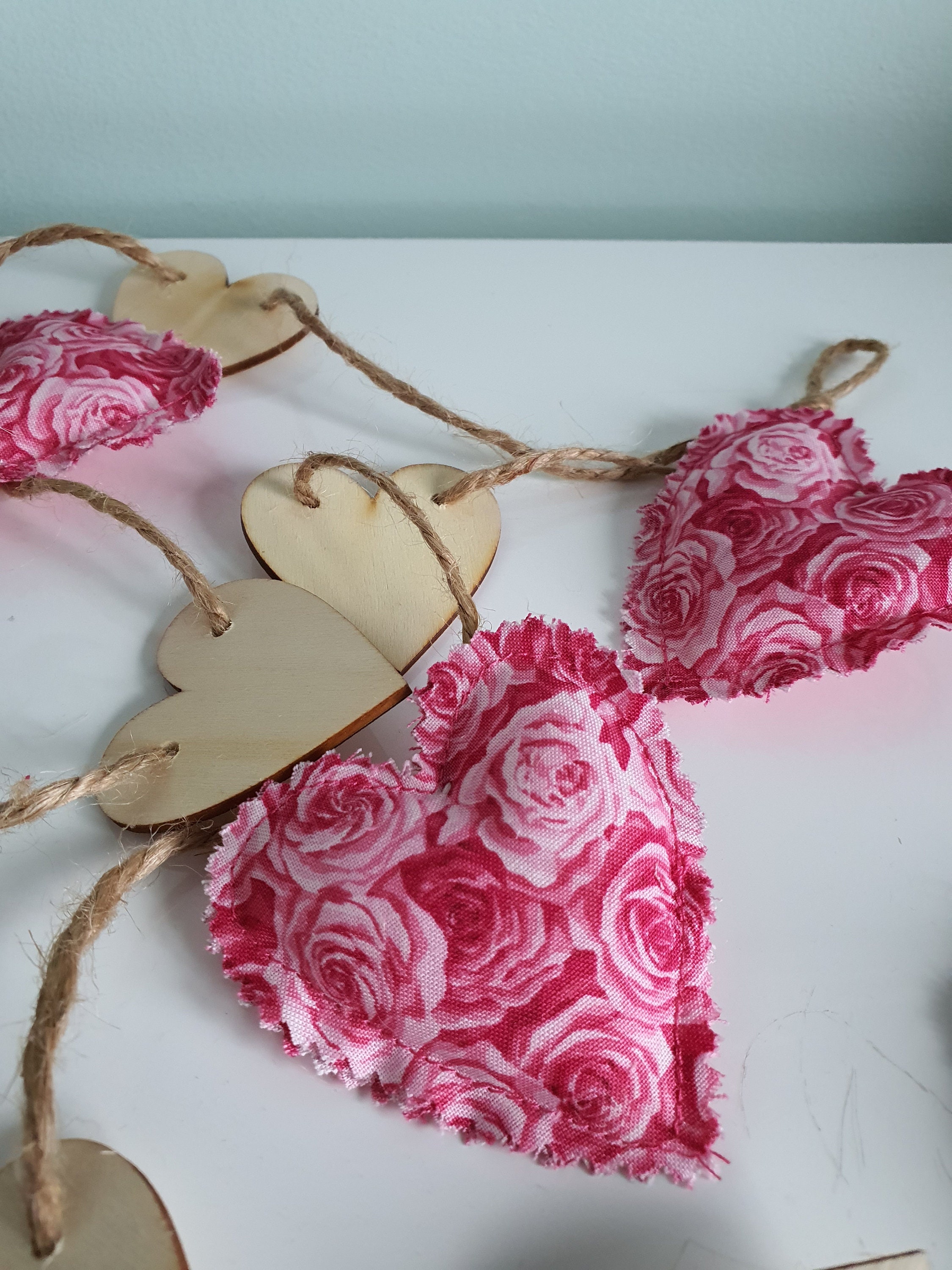 Pink Hearts Garland - Pink Padded fabric & Wood 