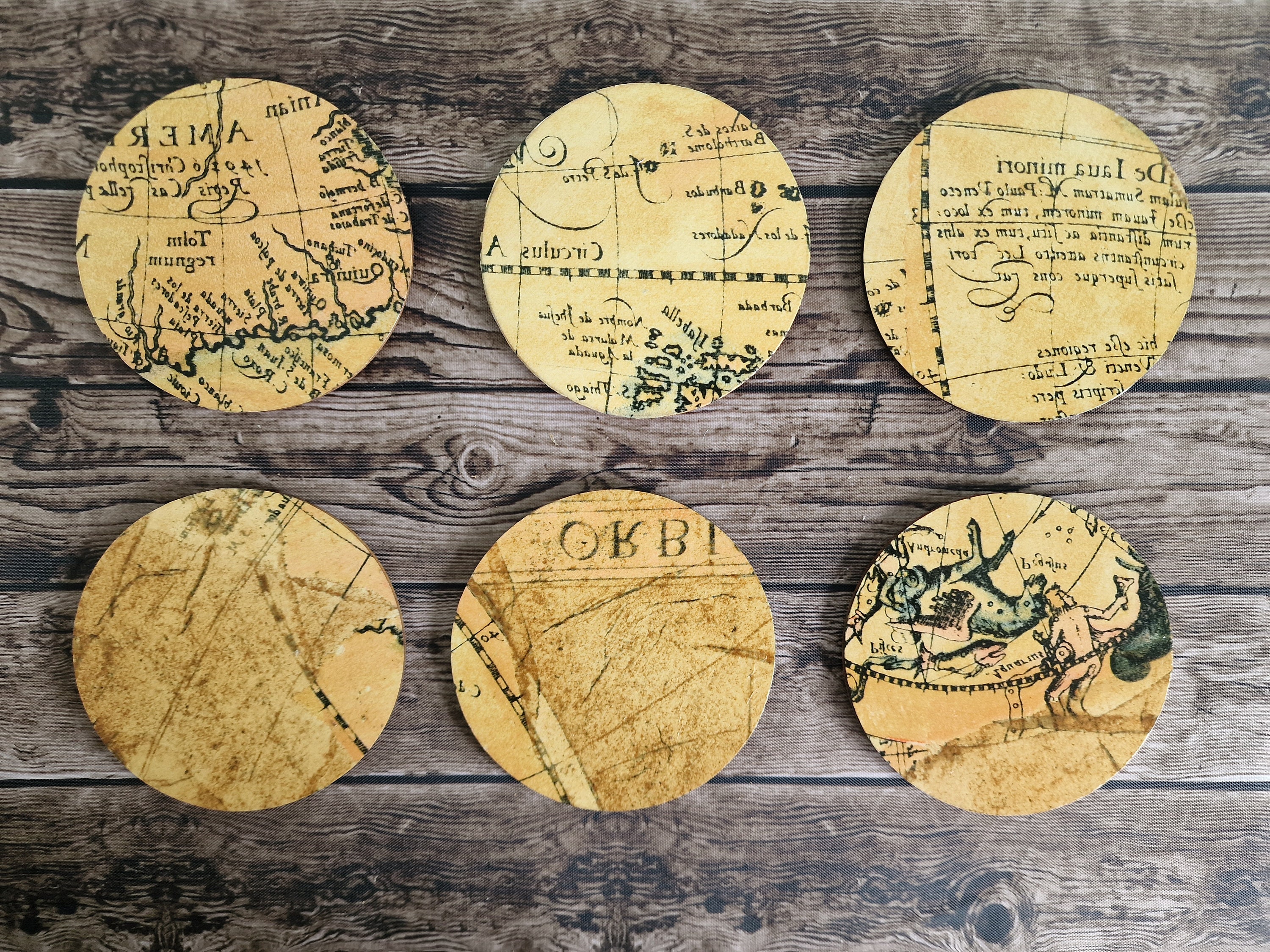 Map Print Handmade Decoupage Coasters (set of 6)