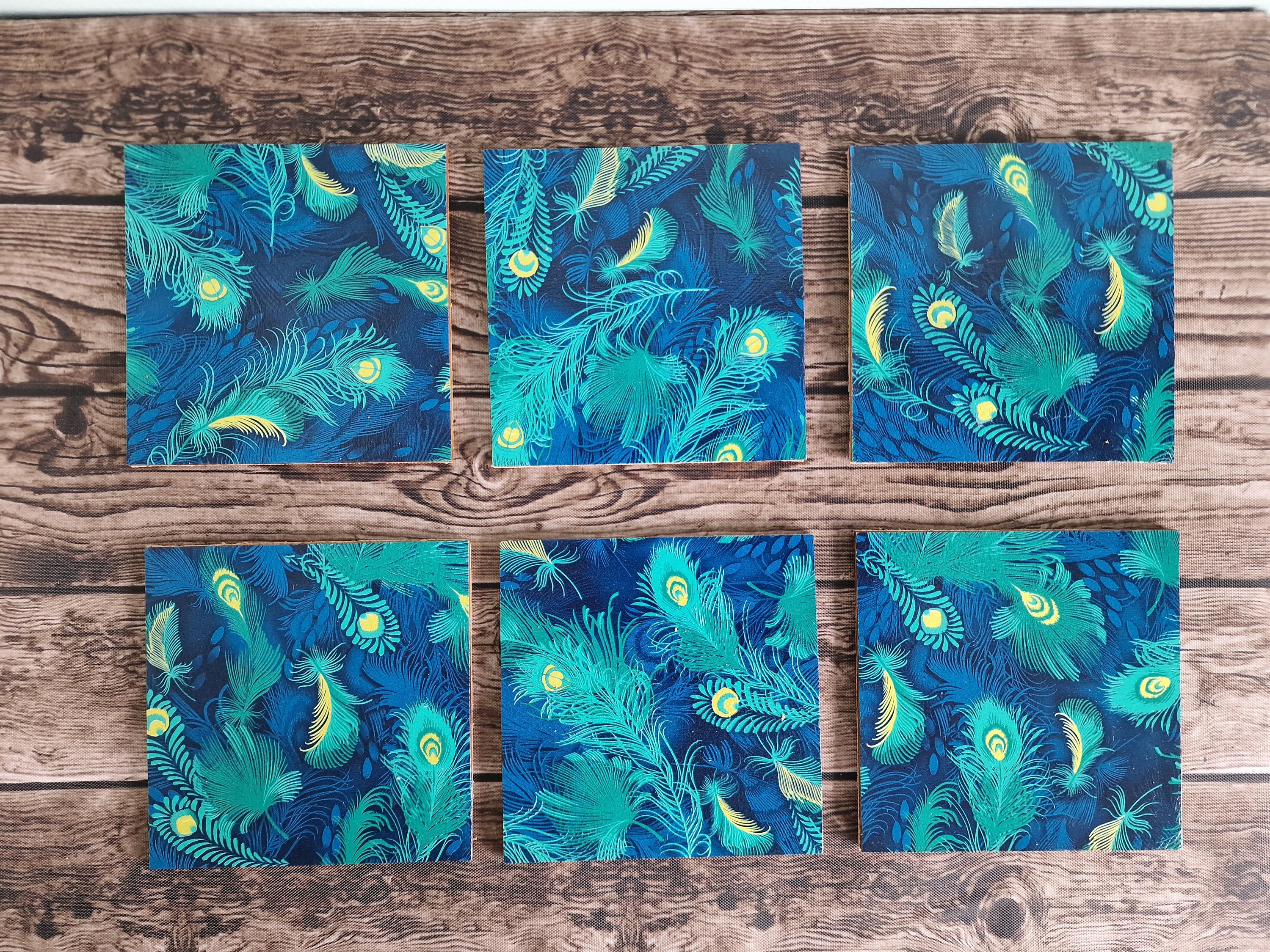 Peacock Design Decoupage Coasters (Set of 6)