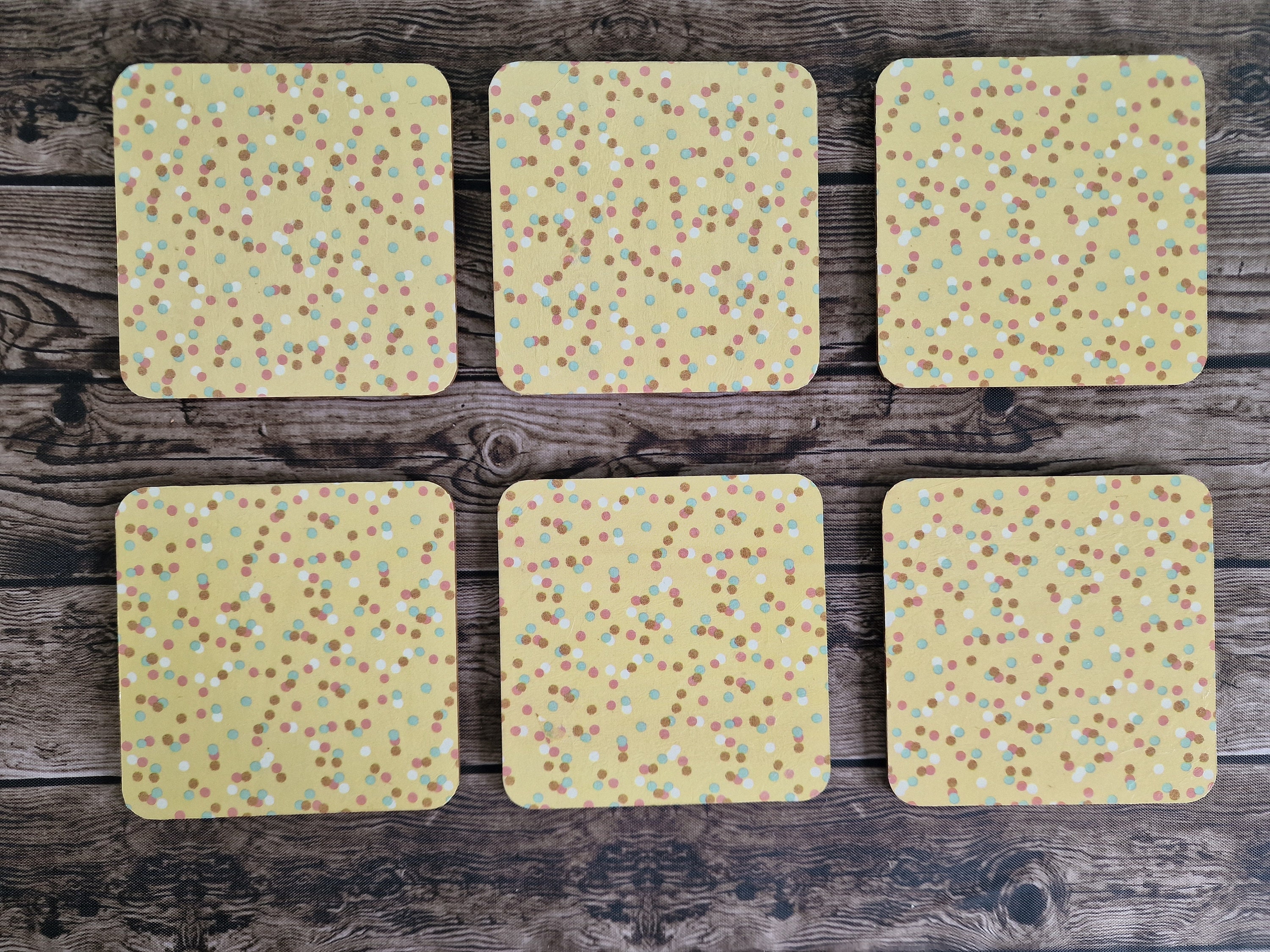 Yellow Spotty Decoupage Coasters (Set of 6)