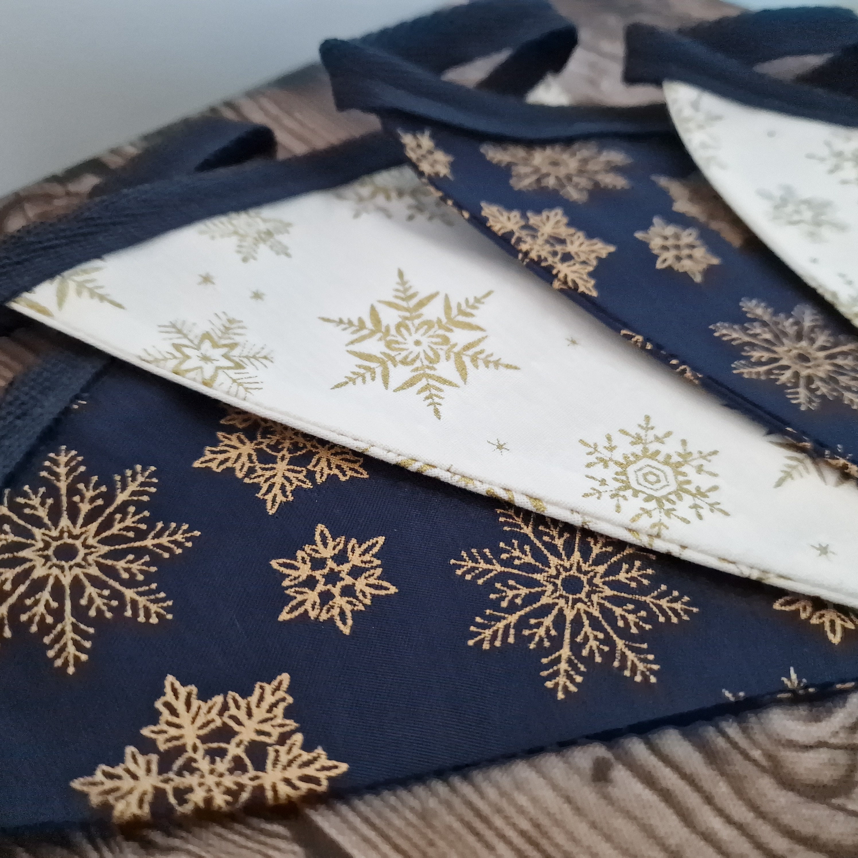 Blue Ivory & Gold Christmas Bunting - Snowflake Design