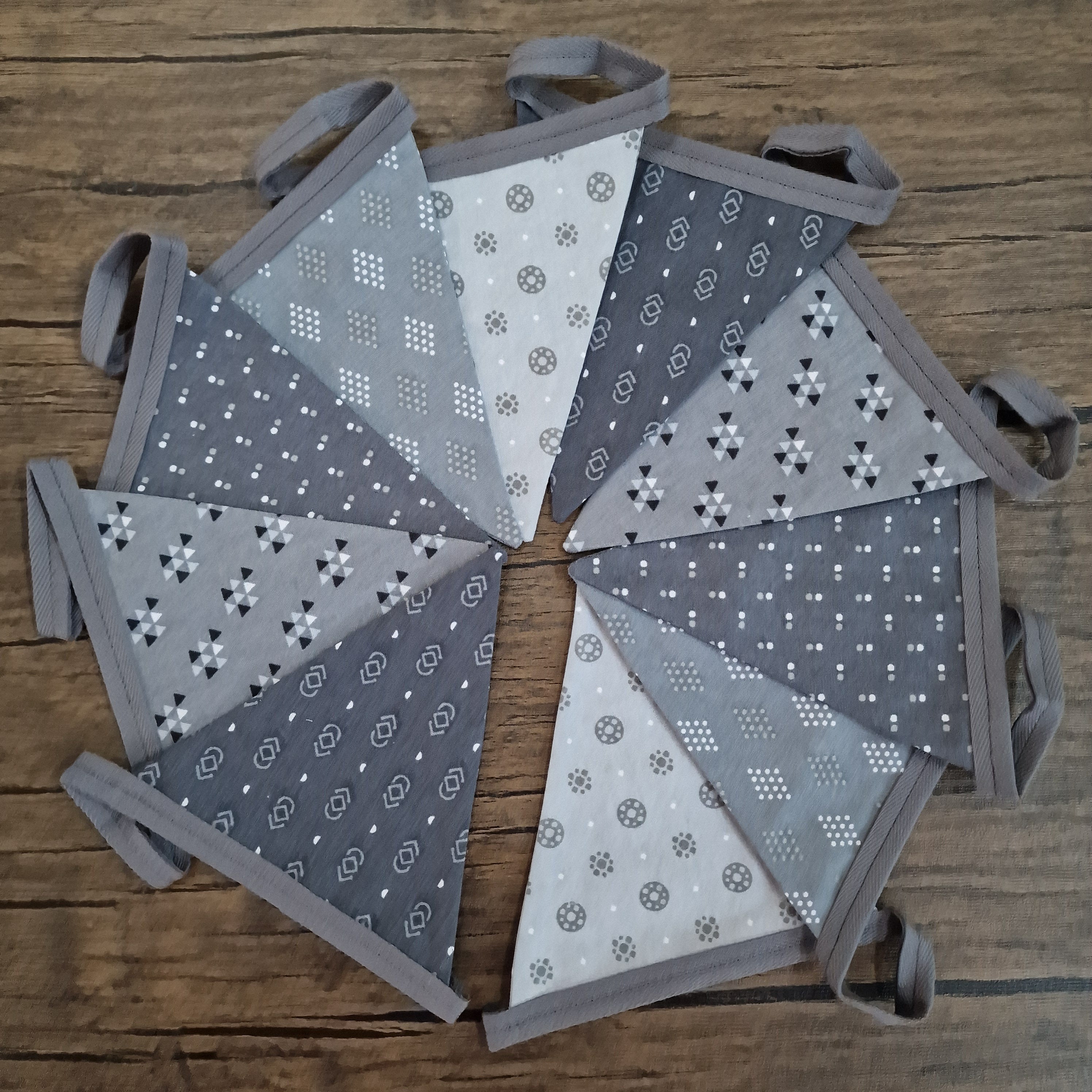 Grey Bunting | Double sided fabric bunting | Grey shades