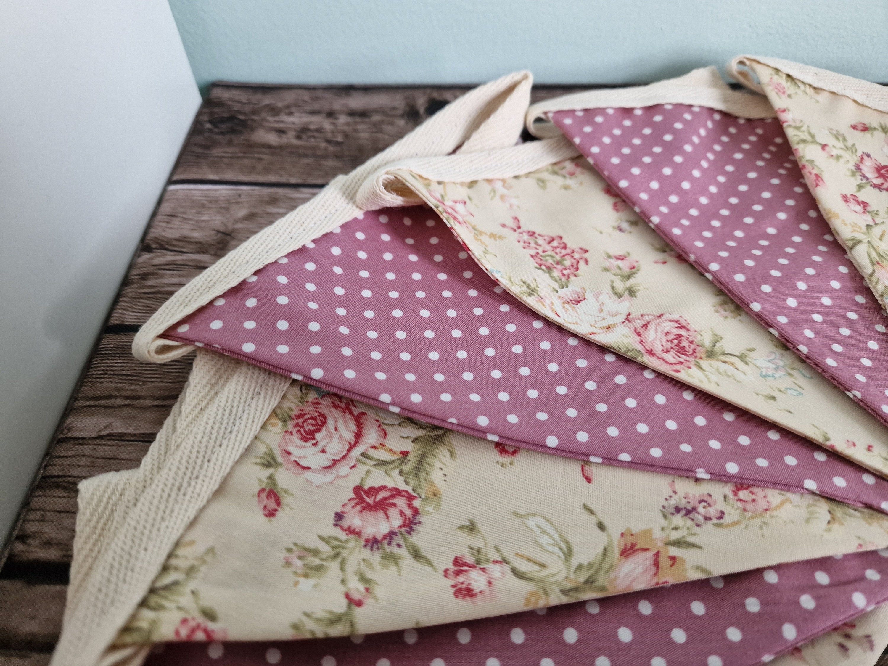 Floral Fabric Bunting - Cream & Rose Pink