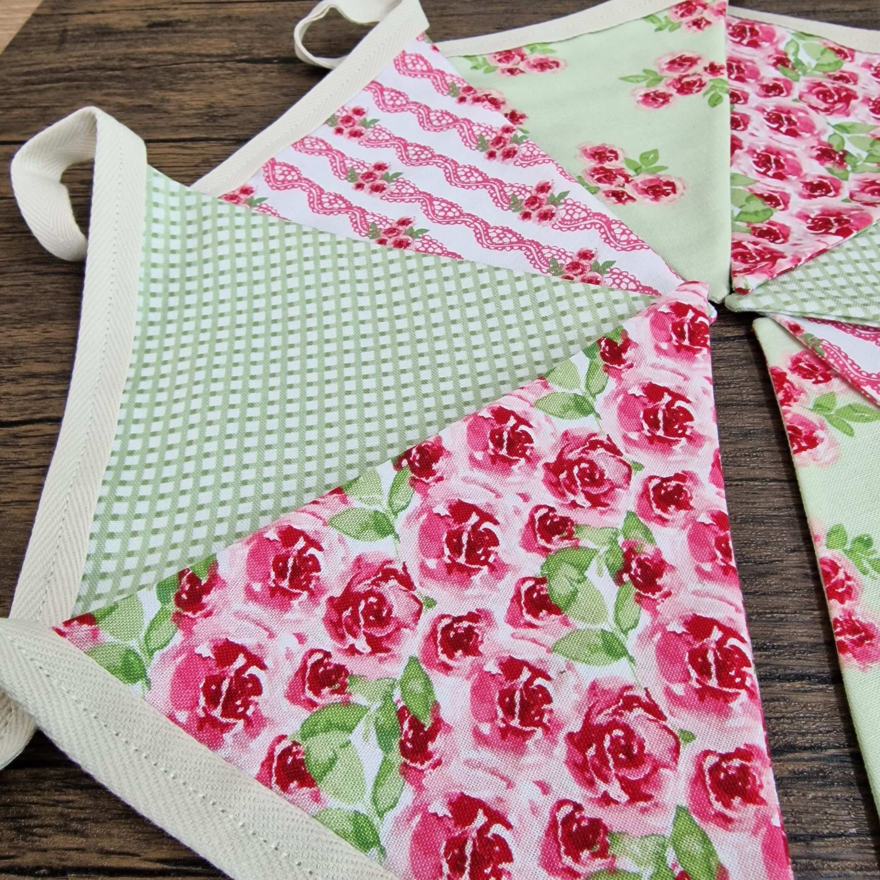 Pink & Green Floral Fabric Bunting 
