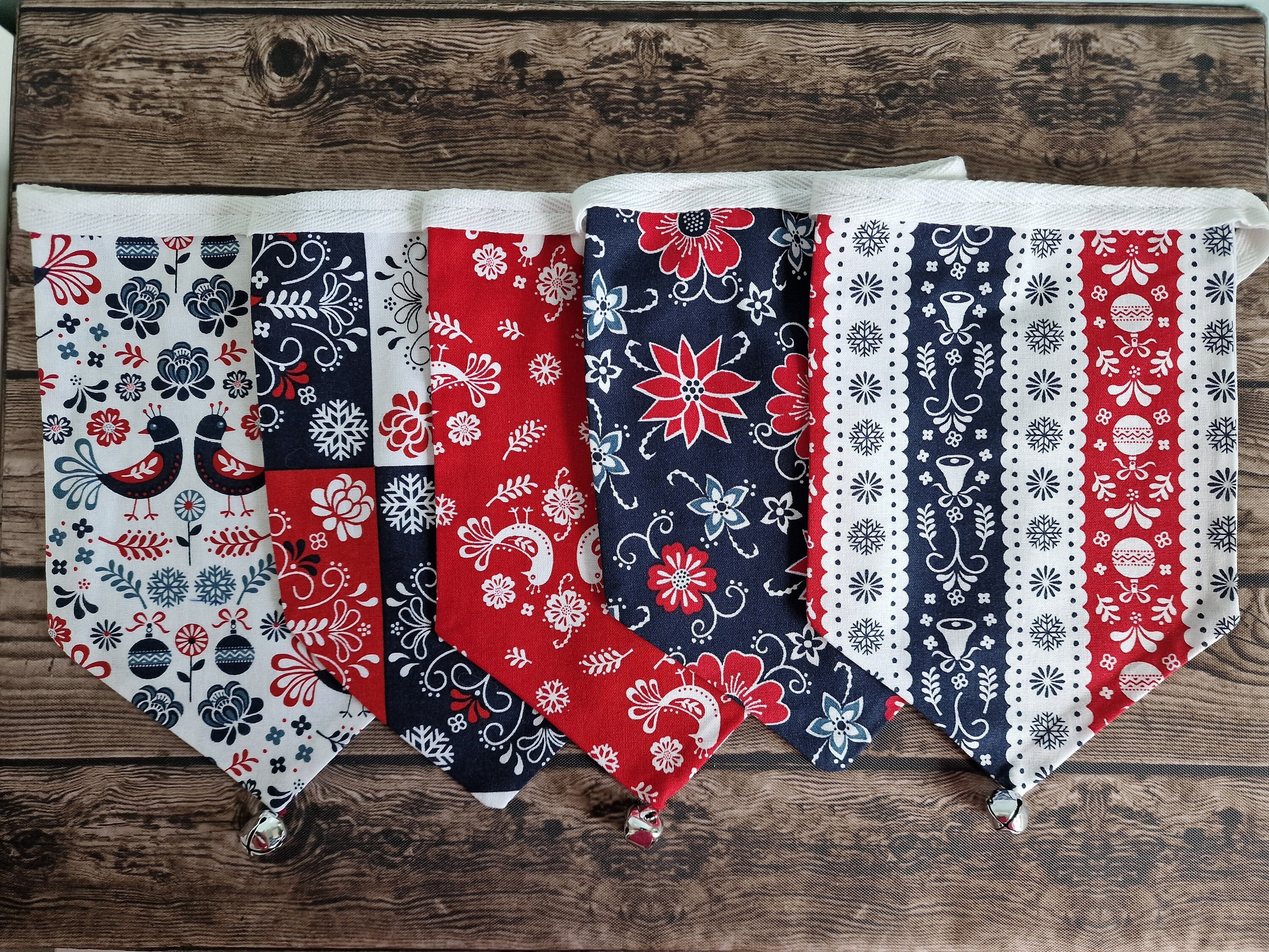 Scandi Christmas Fireplace Bunting - Red & Blue Scandi Fabric design 