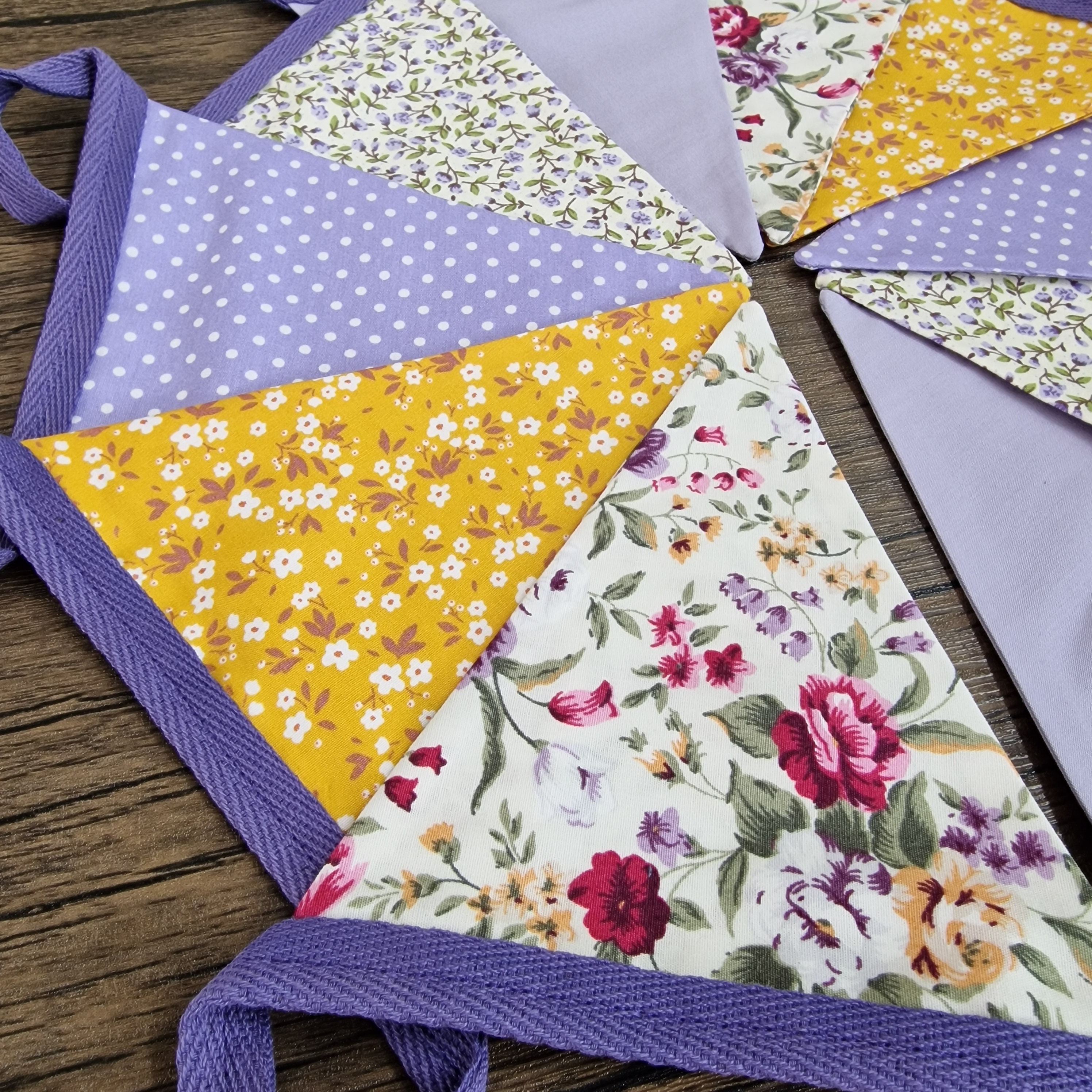 Vintage Style Lilac & Yellow Floral Fabric Bunting