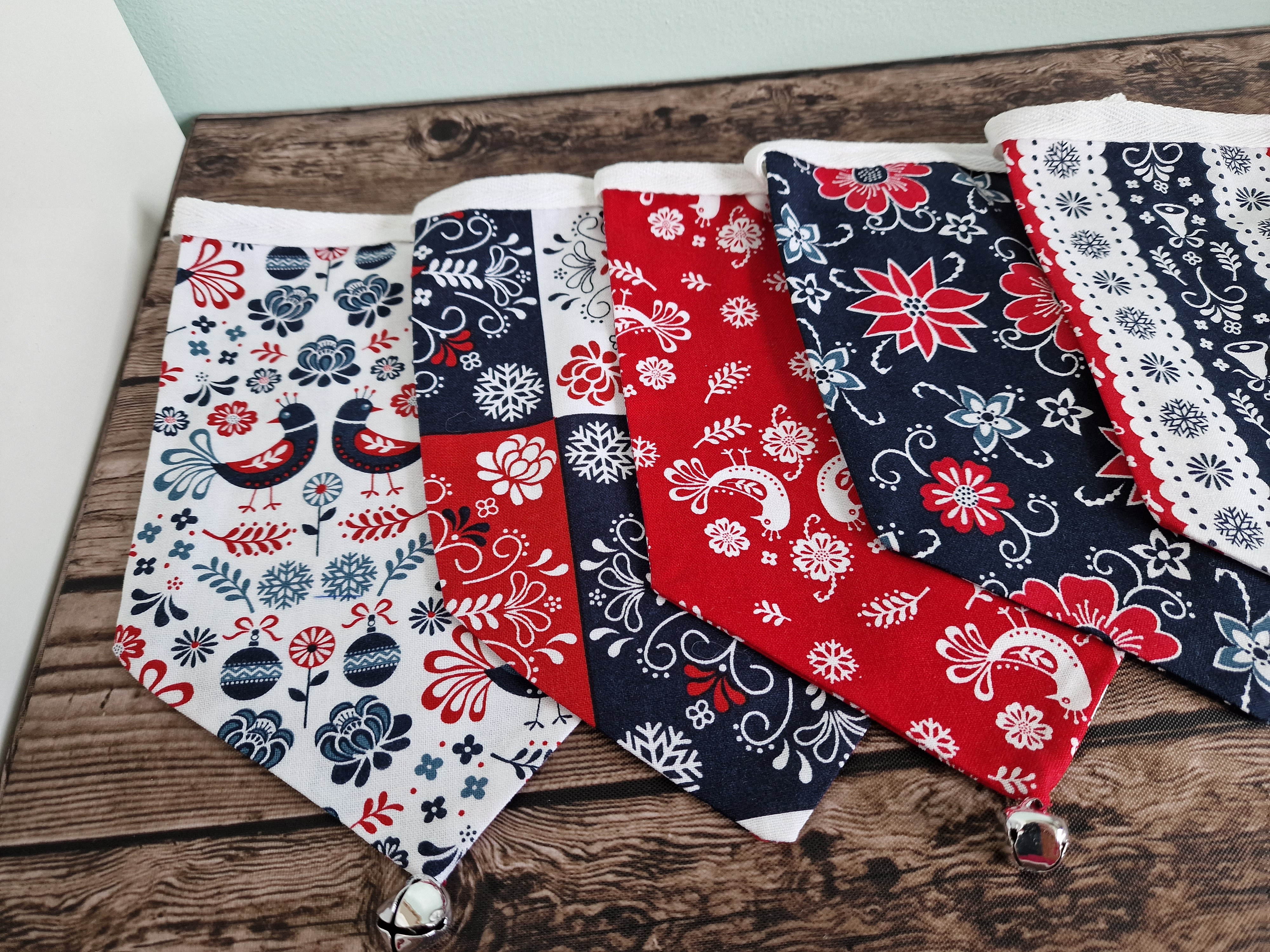 Scandi Christmas Fireplace Bunting - Red & Blue Scandi Fabric design 