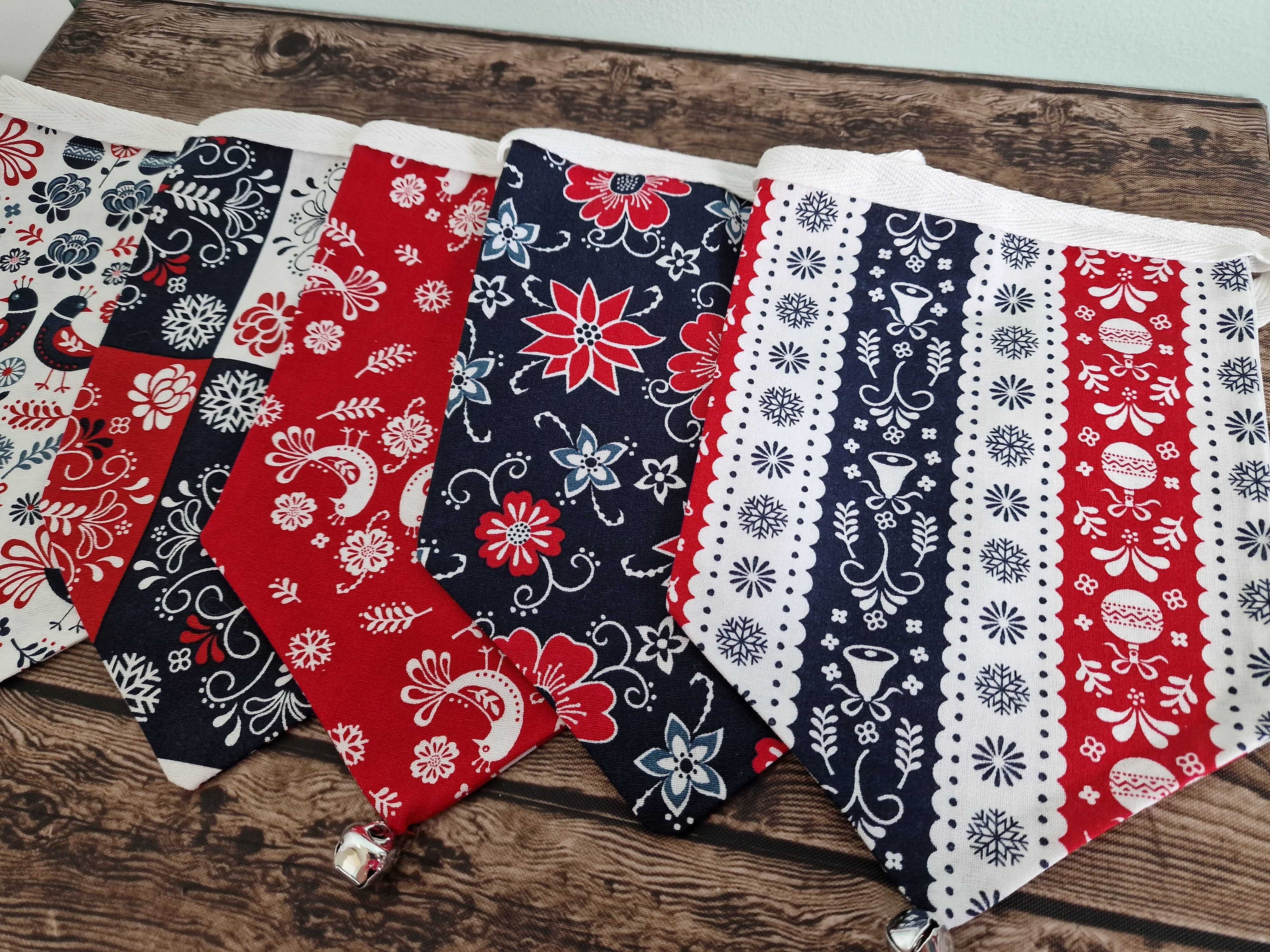 Scandi Christmas Fireplace Bunting - Red & Blue Scandi Fabric design 