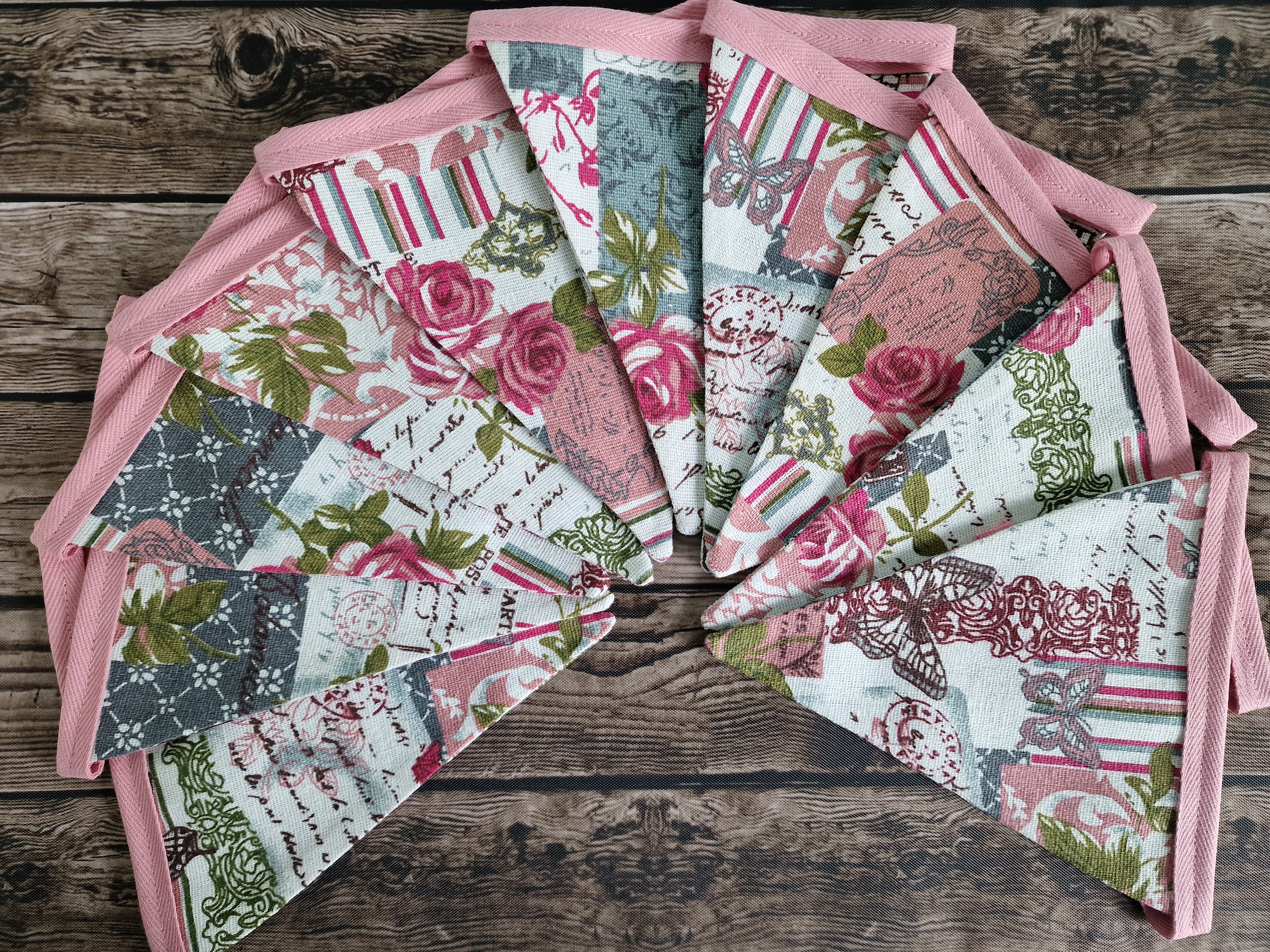 French Shabby Chic Double Sided Handmade Fabric Bunting 