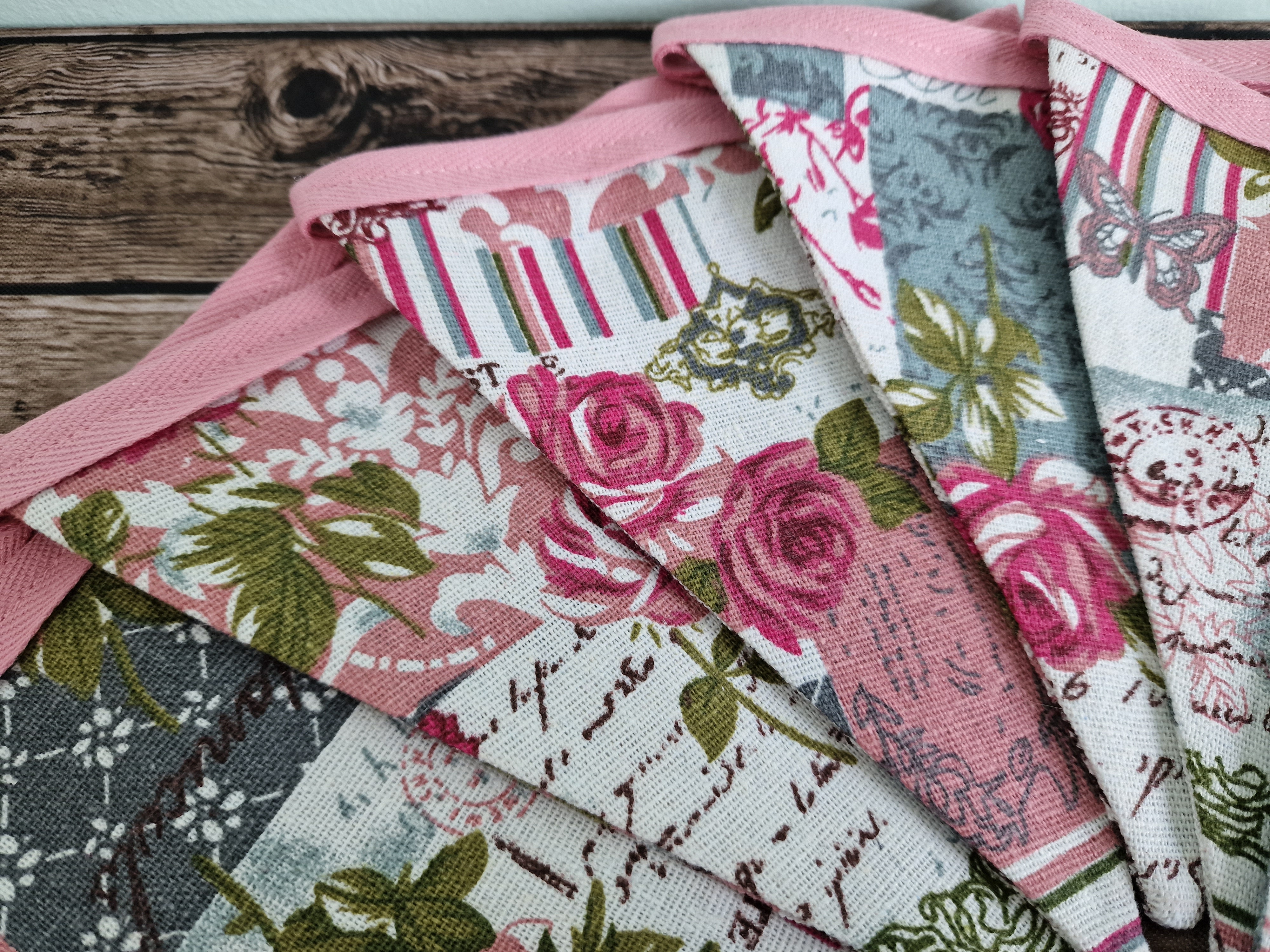 French Shabby Chic Double Sided Handmade Fabric Bunting 