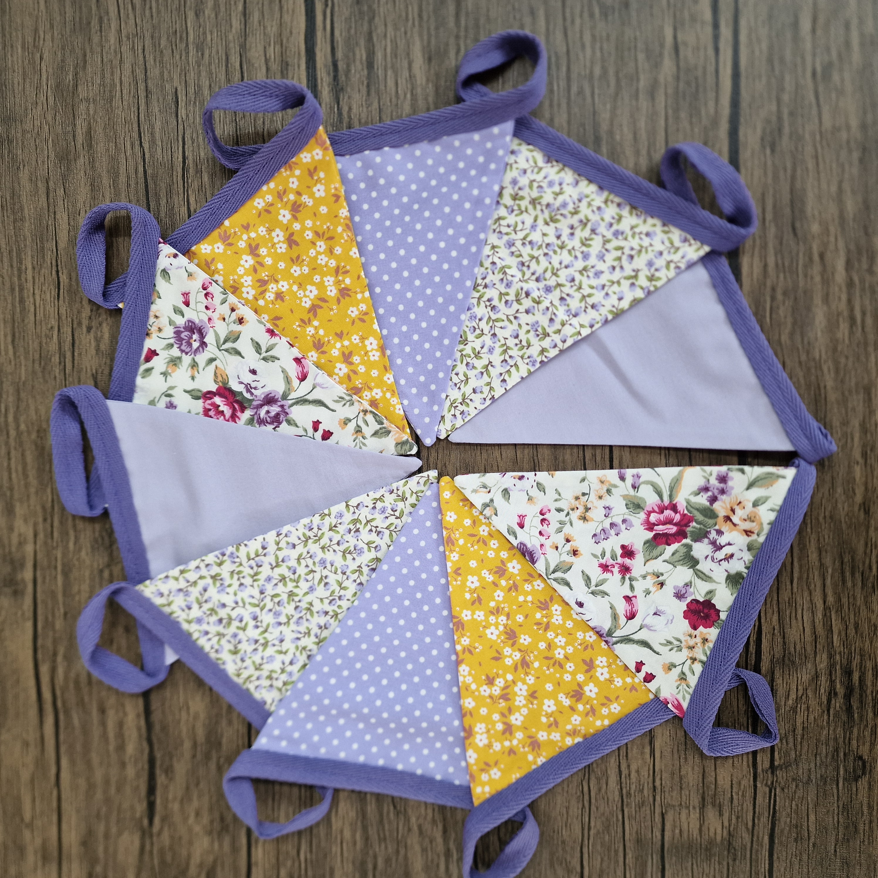 Vintage Style Lilac & Yellow Floral Fabric Bunting