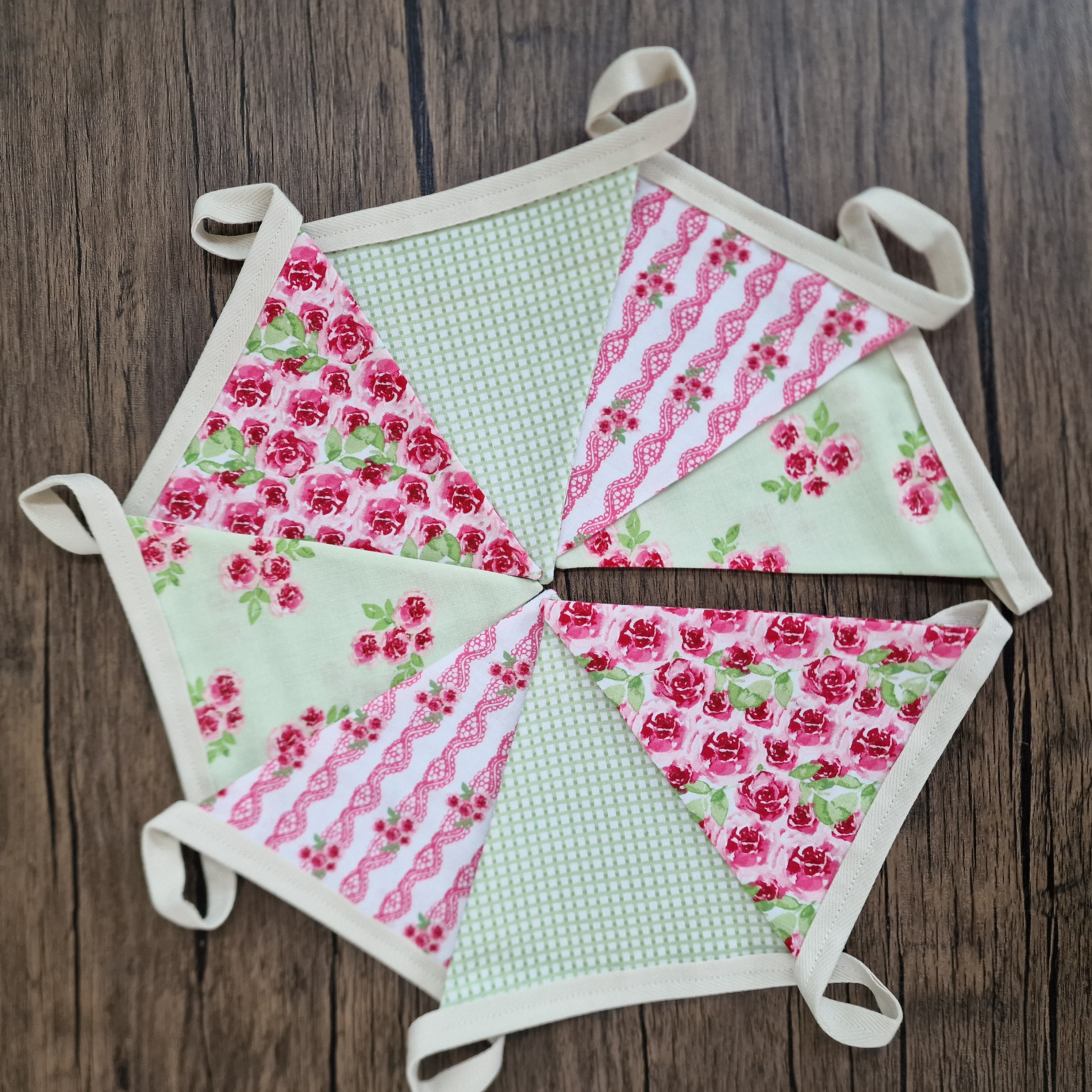 Pink & Green Floral Fabric Bunting 