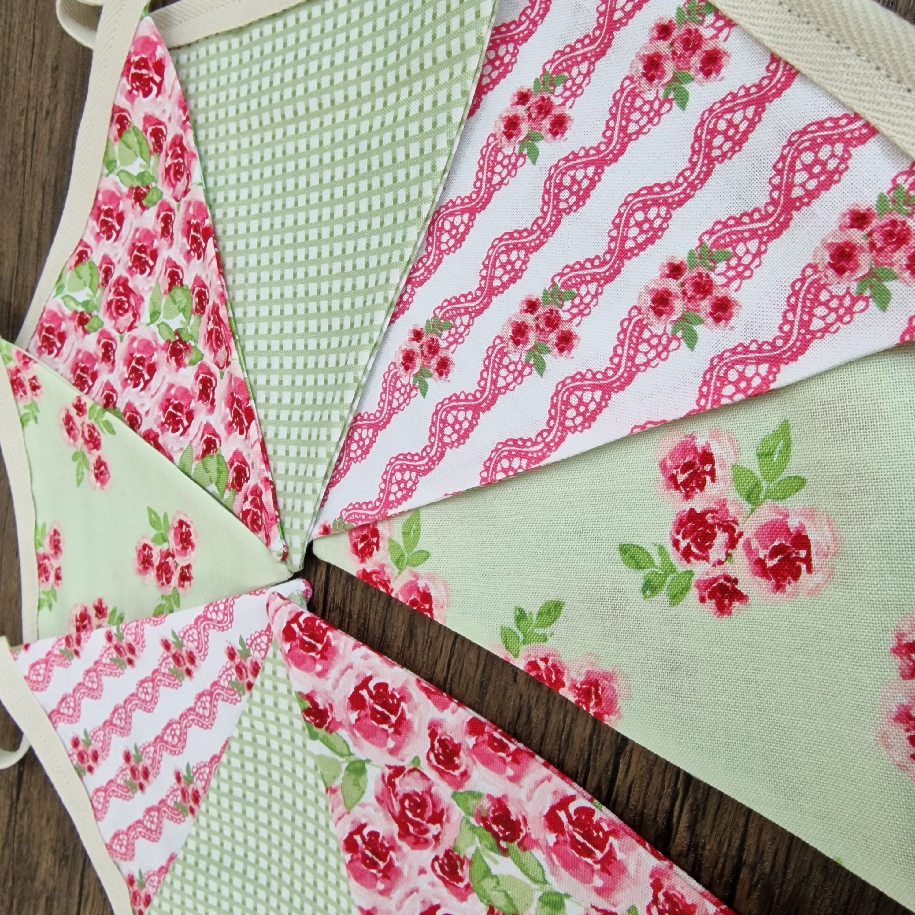 Pink & Green Floral Fabric Bunting 