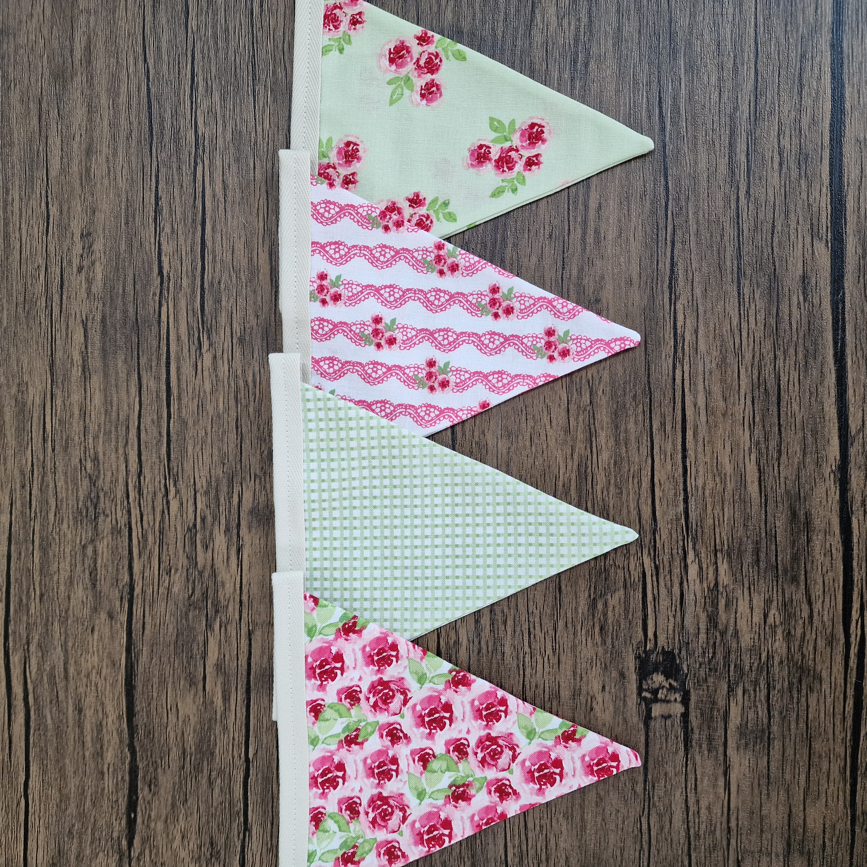 Pink & Green Floral Fabric Bunting 