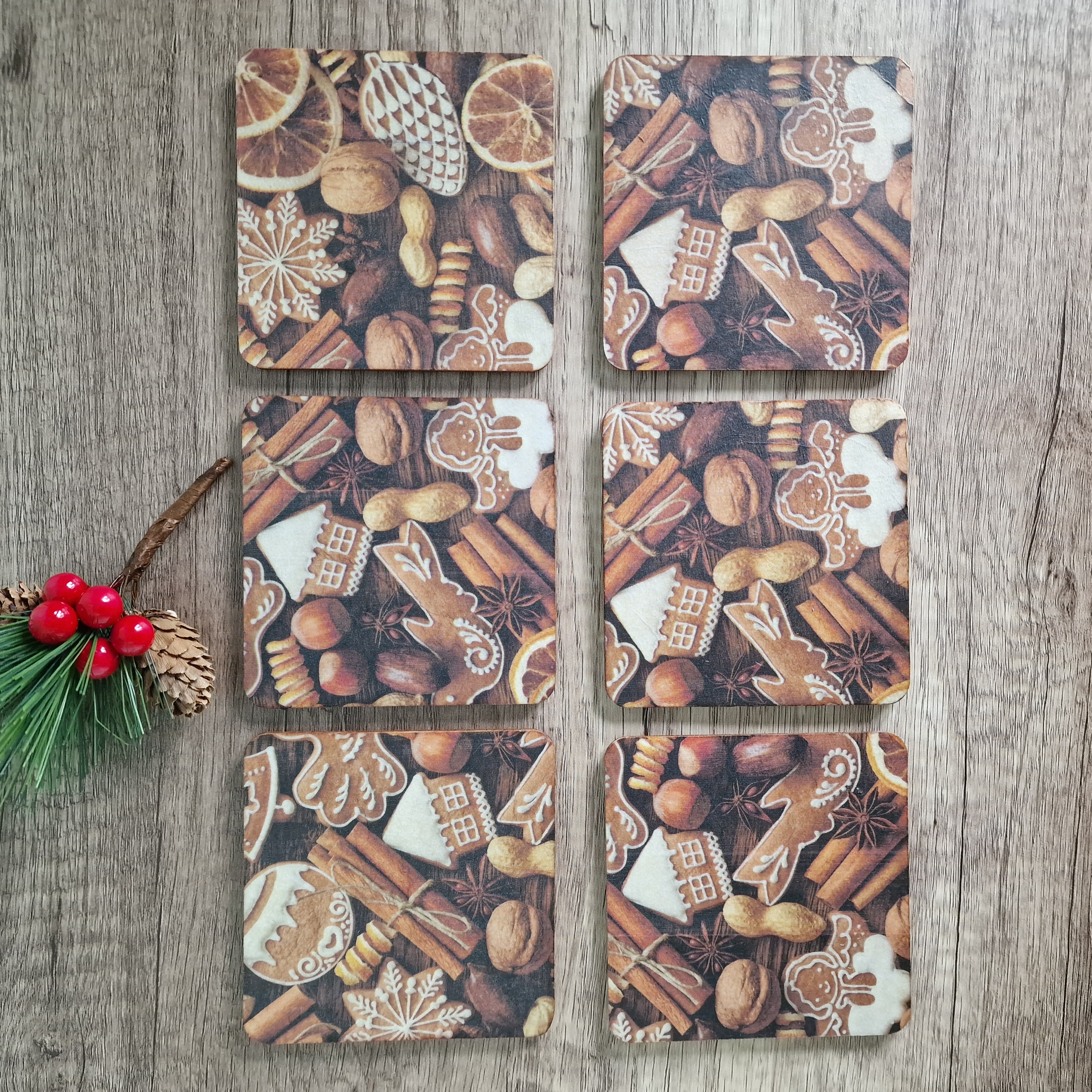 Christmas Coasters set of 6 | gingerbread theme