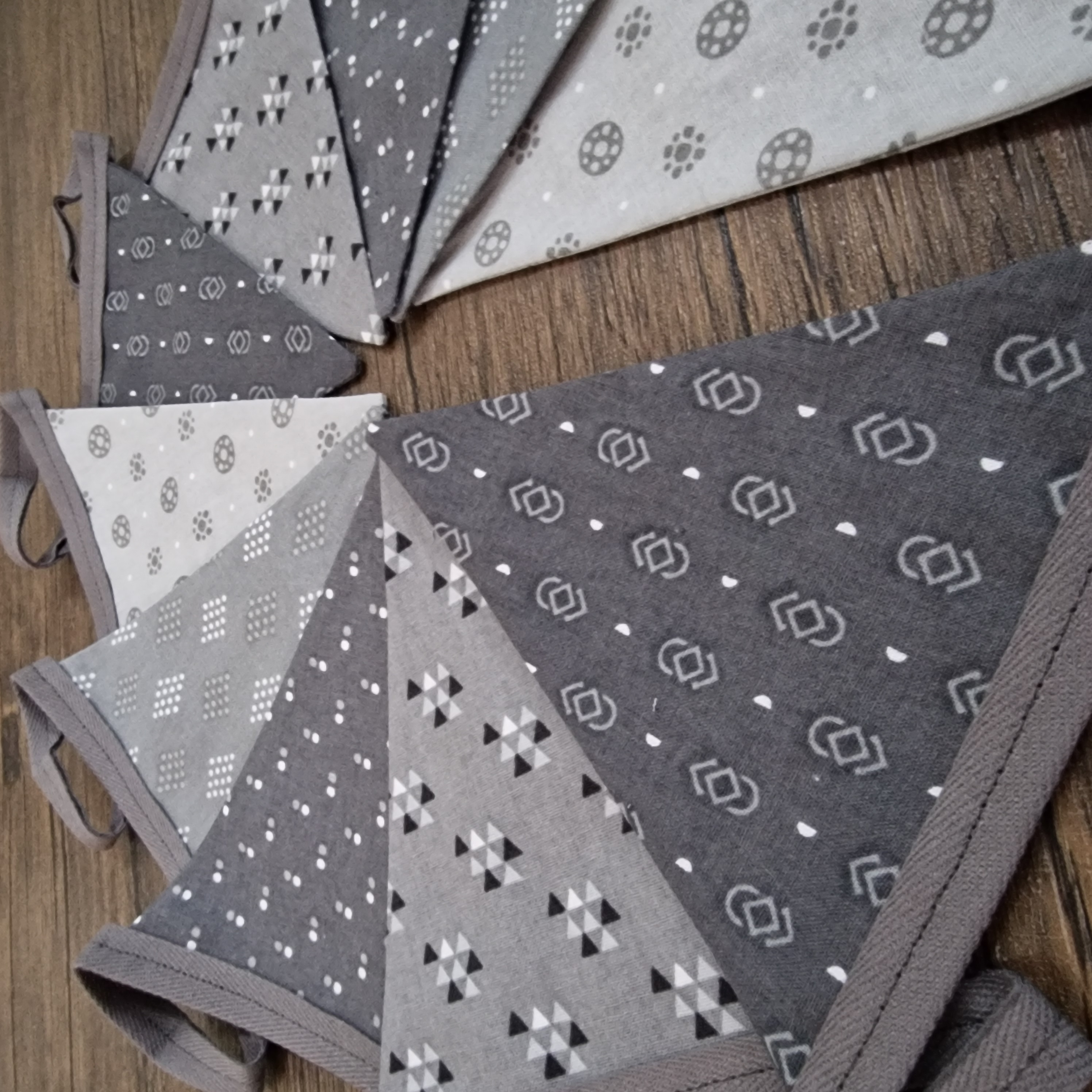 Grey Bunting | Double sided fabric bunting | Grey shades