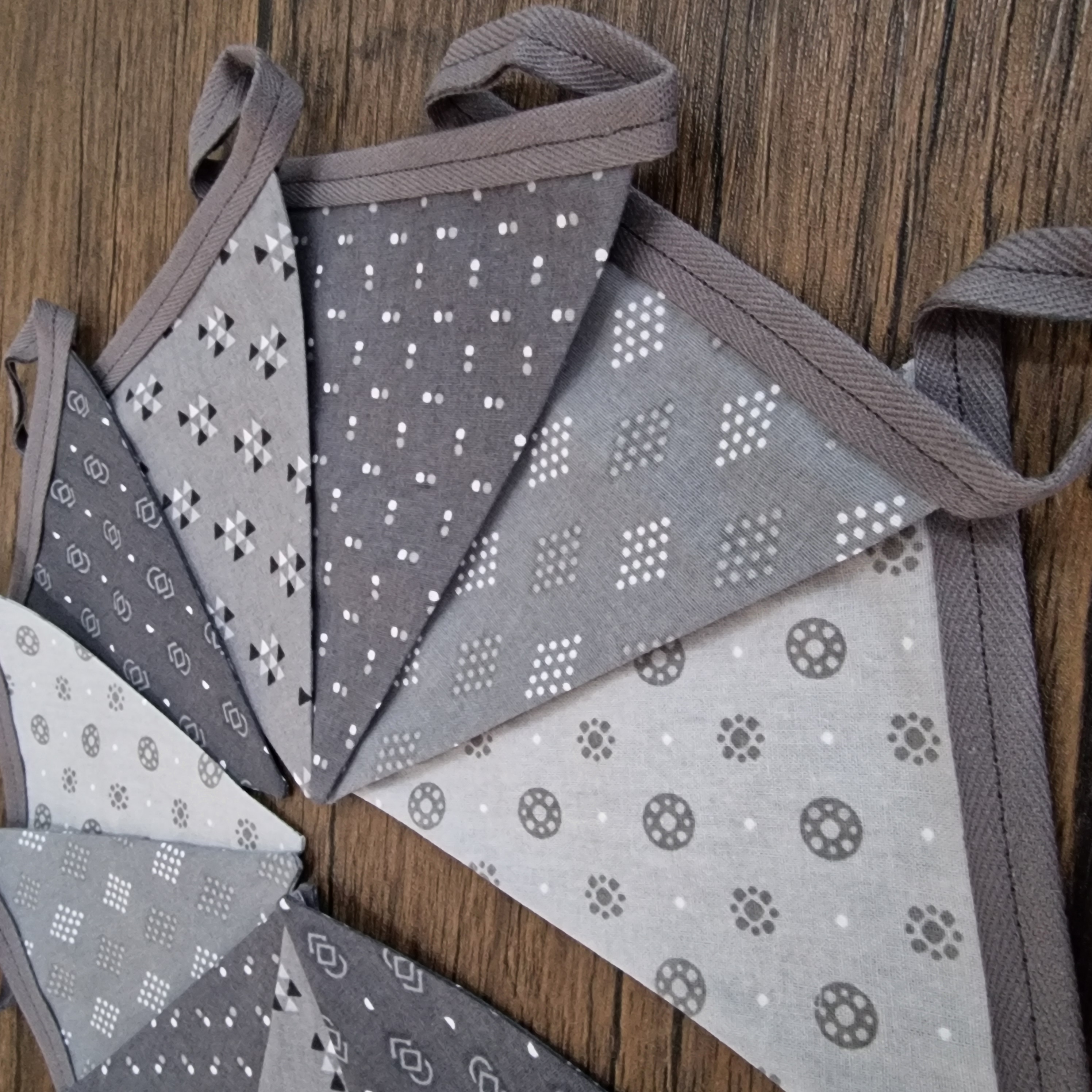 Grey Bunting | Double sided fabric bunting | Grey shades
