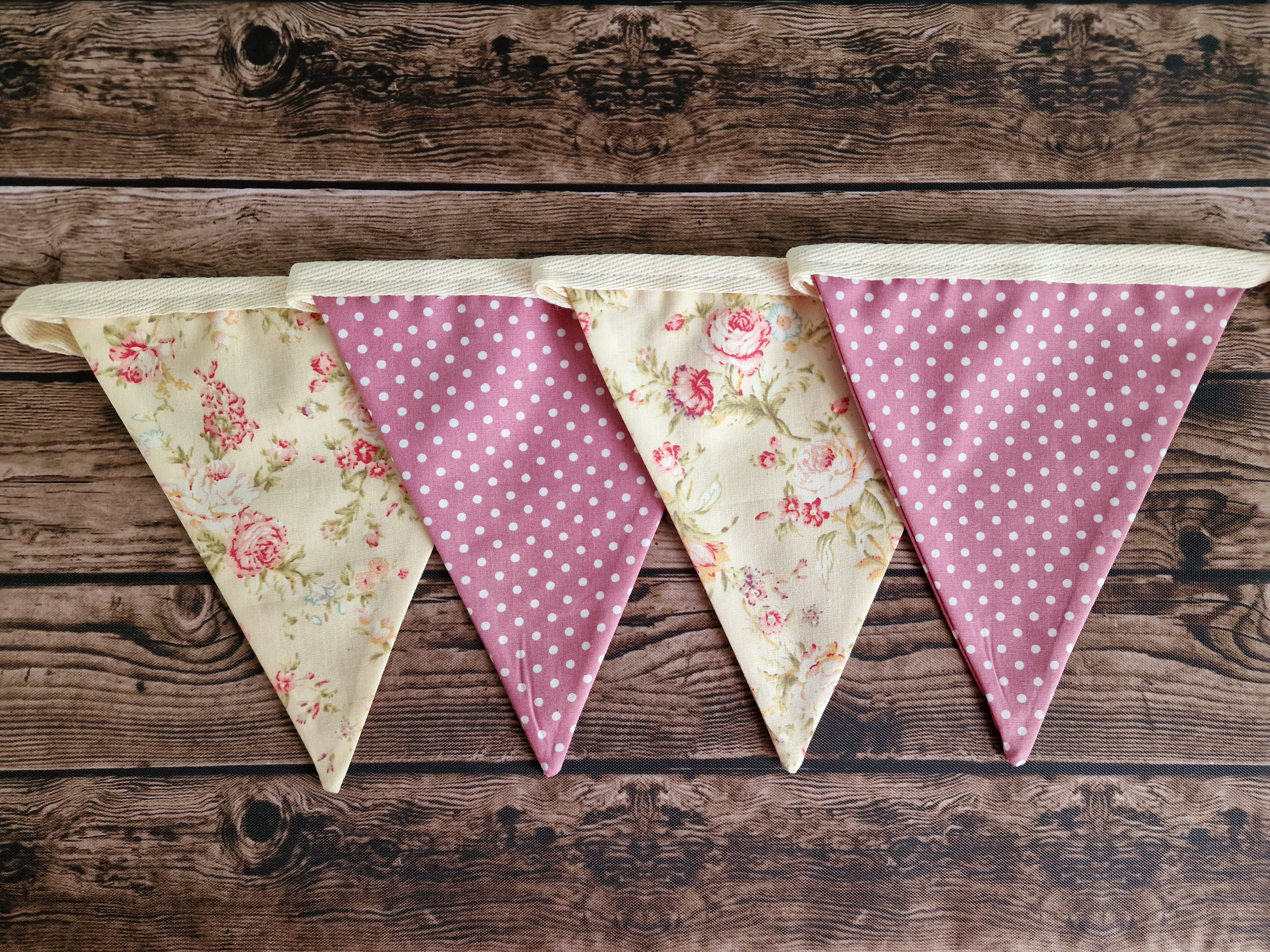Floral Fabric Bunting - Cream & Rose Pink