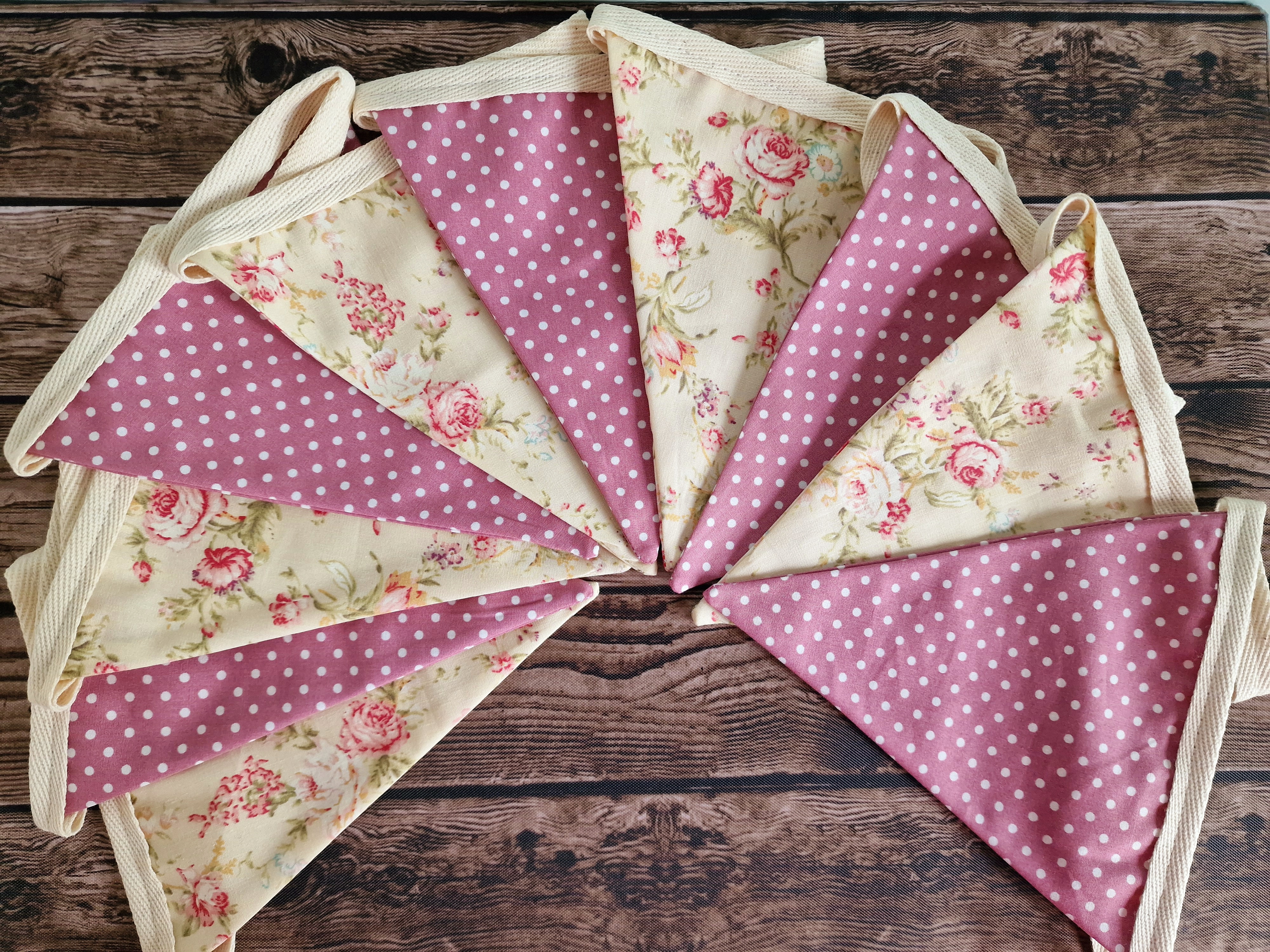 Floral Fabric Bunting - Cream & Rose Pink