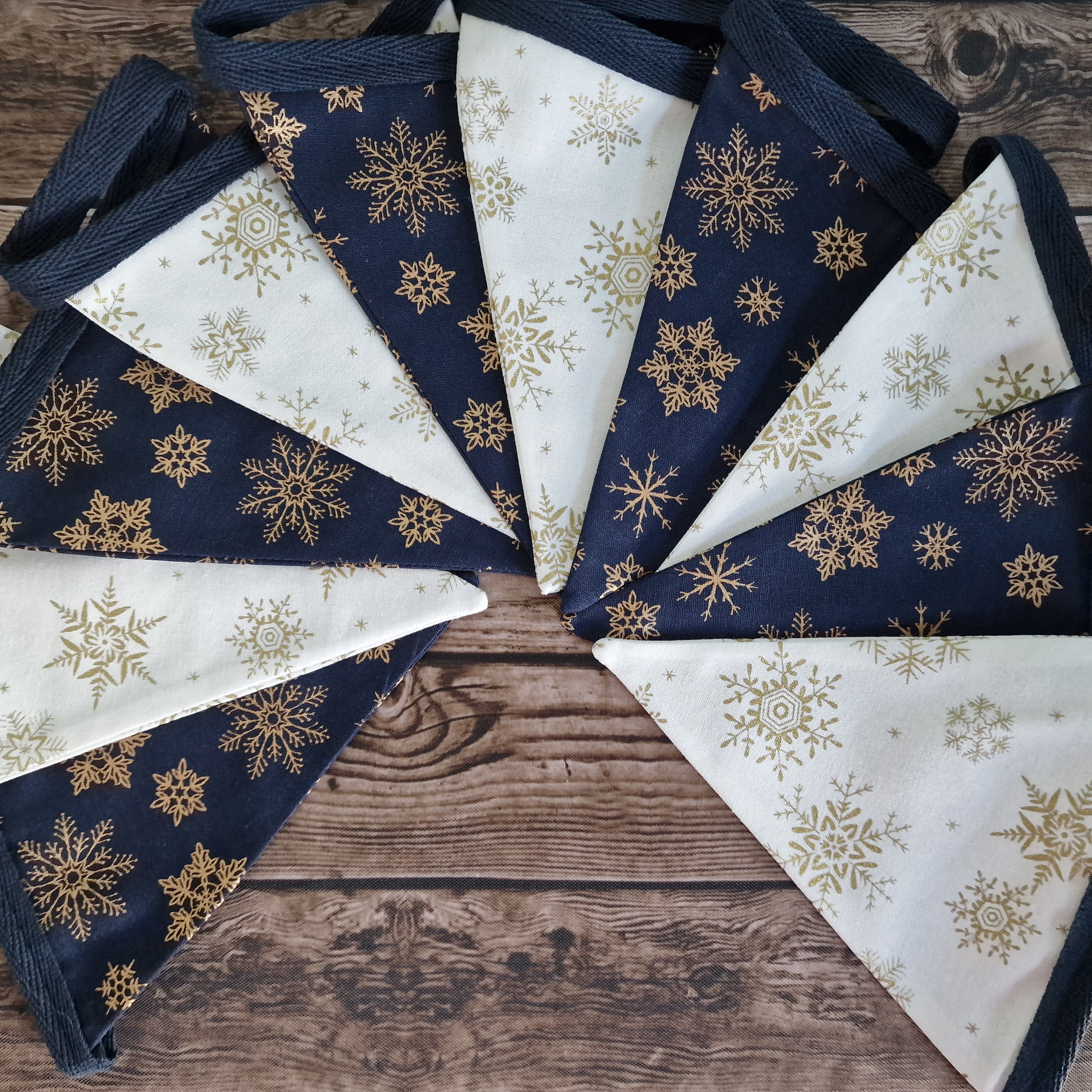 Blue Ivory & Gold Christmas Bunting - Snowflake Design