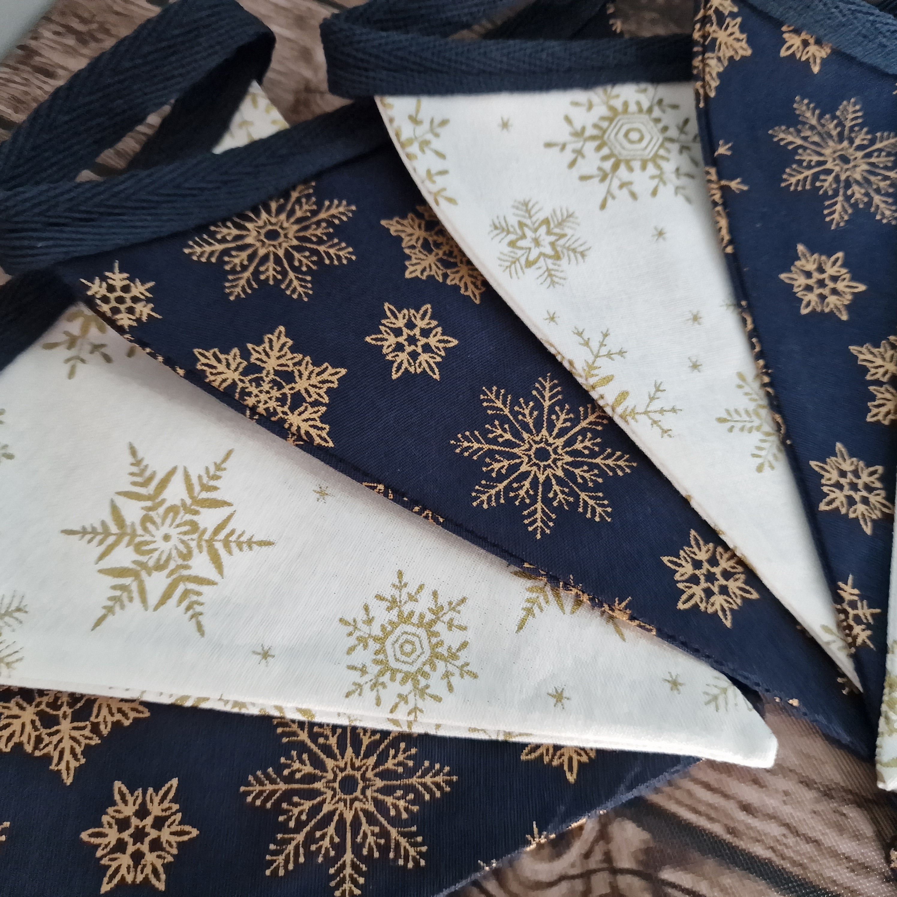 Blue Ivory & Gold Christmas Bunting - Snowflake Design