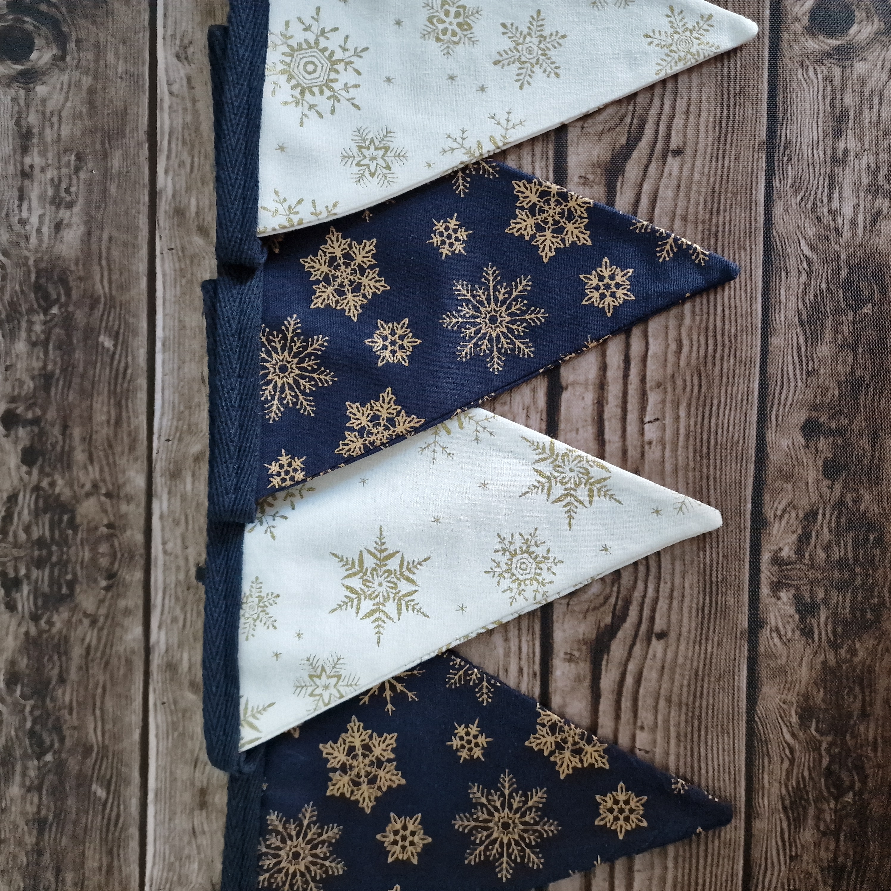 Blue Ivory & Gold Christmas Bunting - Snowflake Design