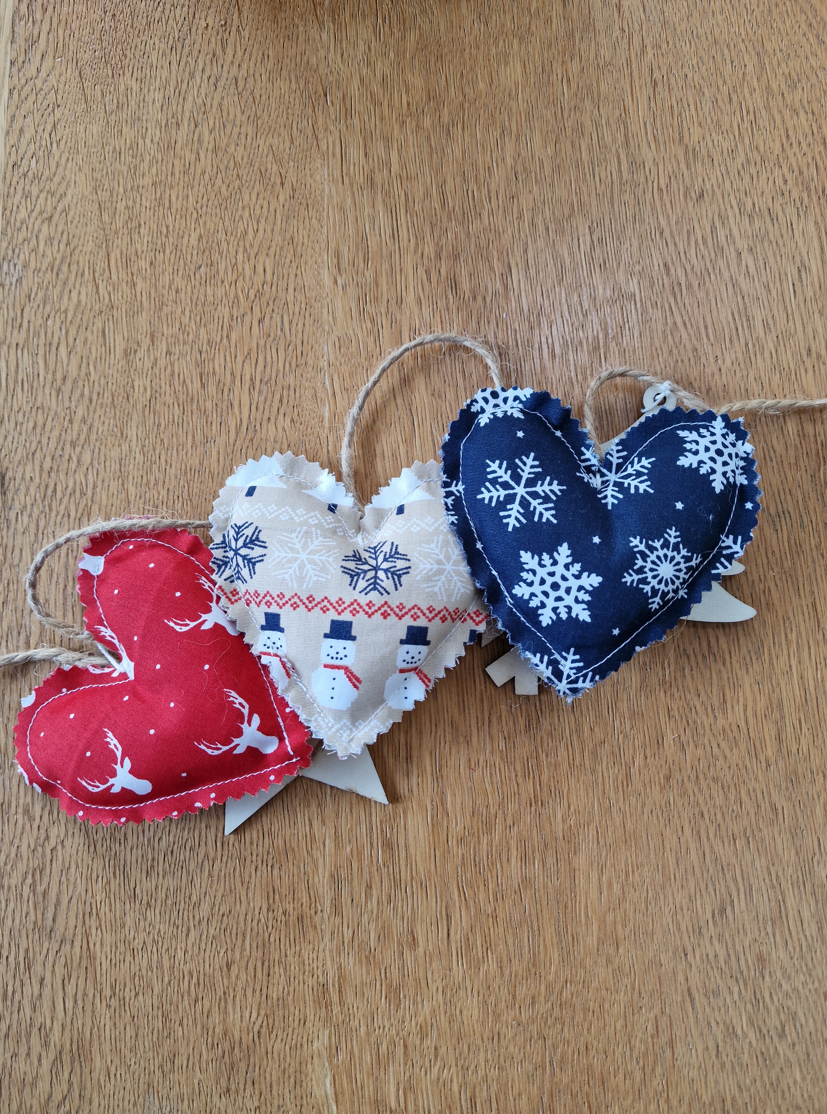 Scandi Padded fabric Hearts garland with wooden Christmas Ornaments