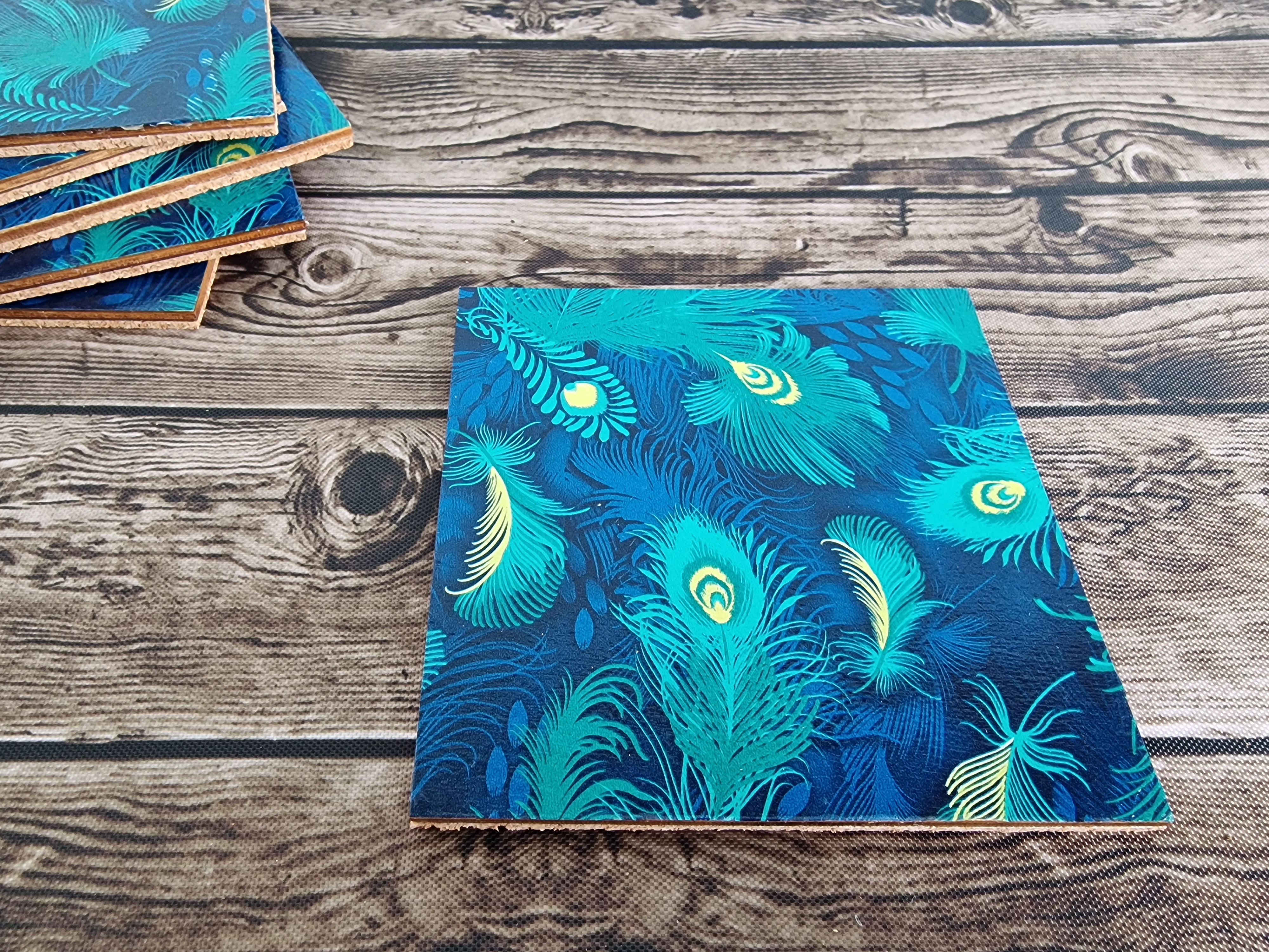 Peacock Design Decoupage Coasters (Set of 6)