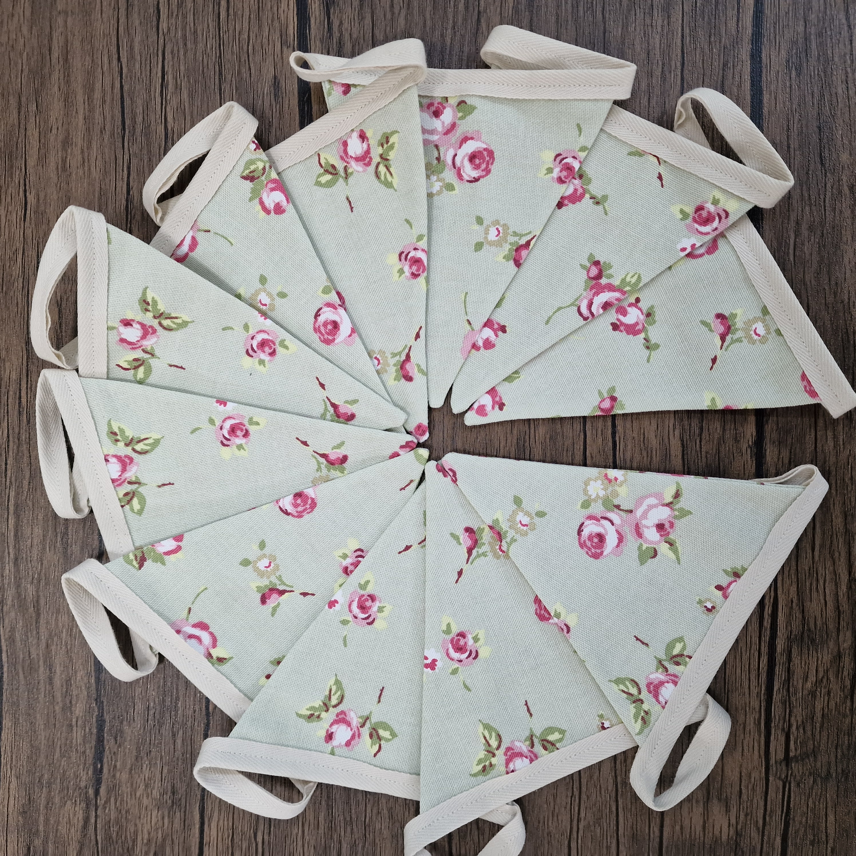 Sage Green & Pink Shabby Chic Floral Bunting 
