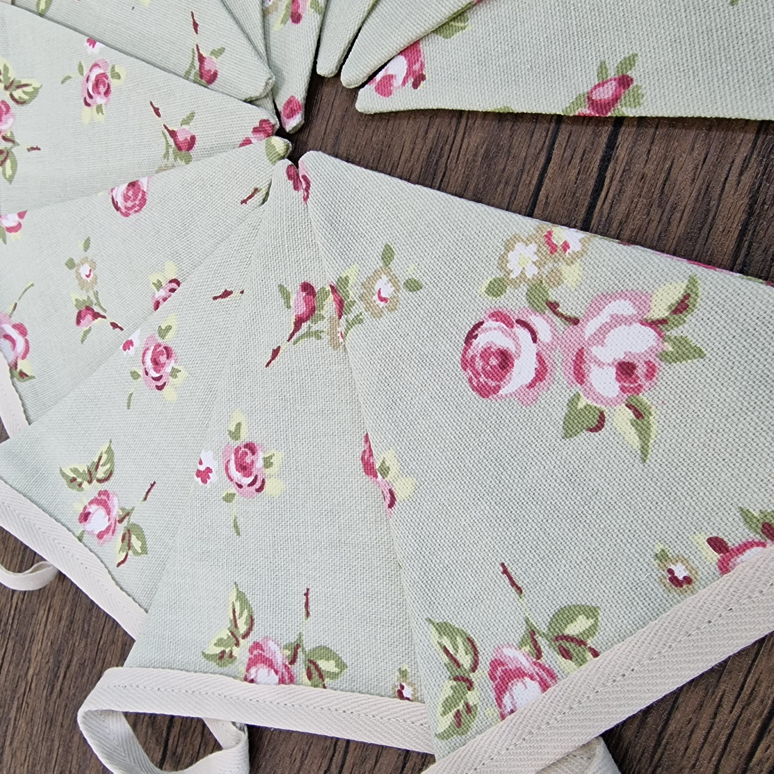 Sage Green & Pink Shabby Chic Floral Bunting 