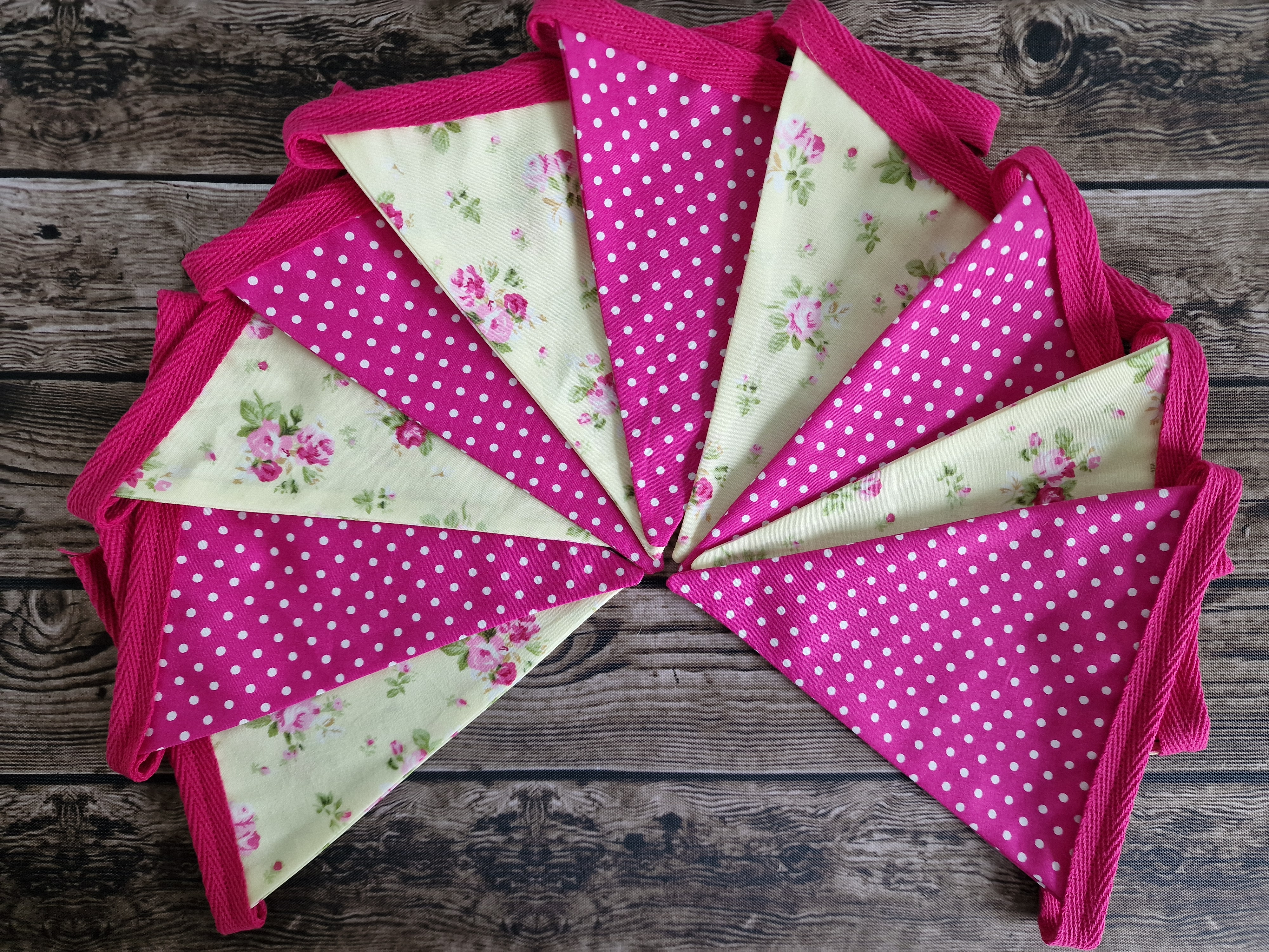Shabby Chic Floral Bunting - Lemon Yellow & Pink