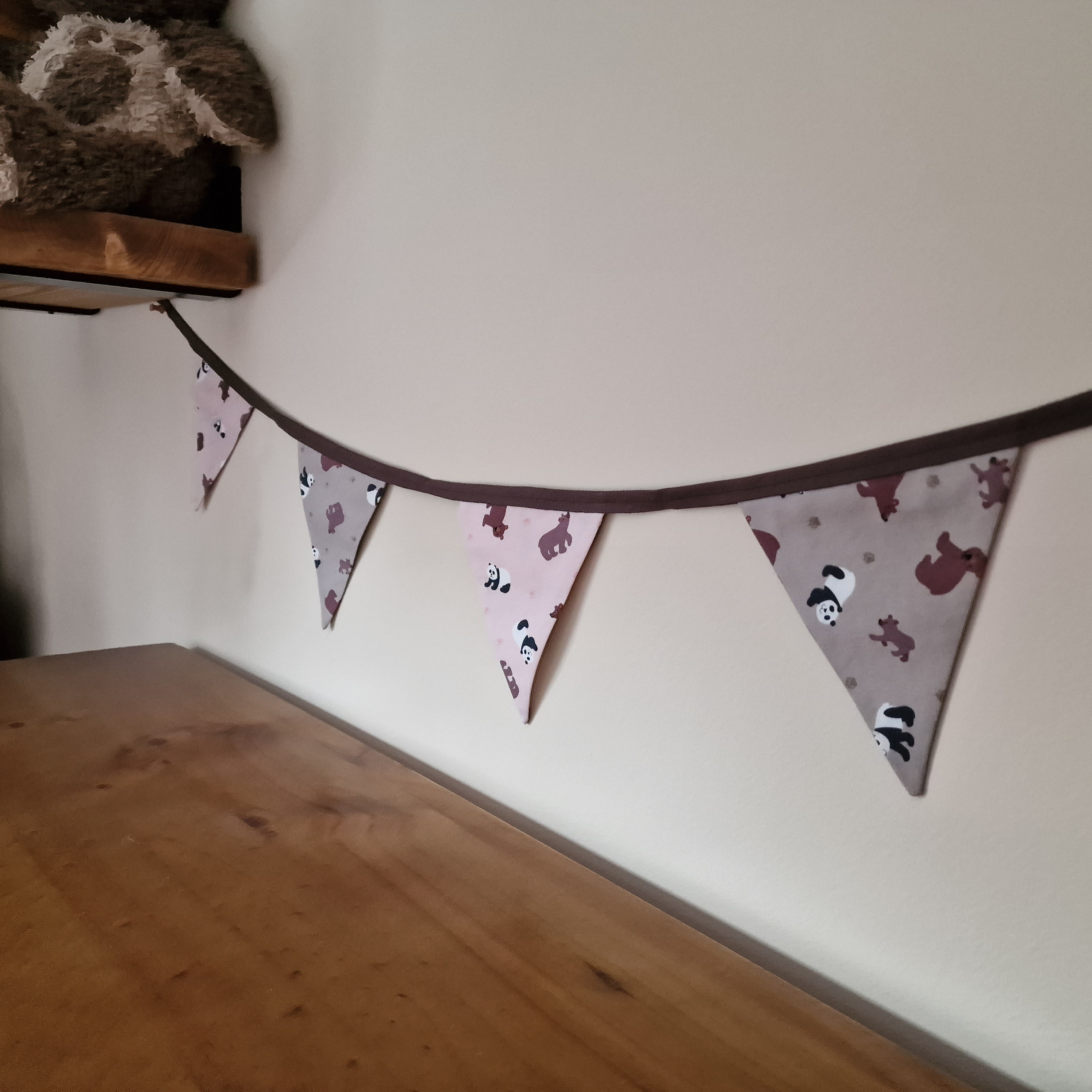 Panda and Bear Fabric Bunting - Pink & Brown  | animal nursery bunting
