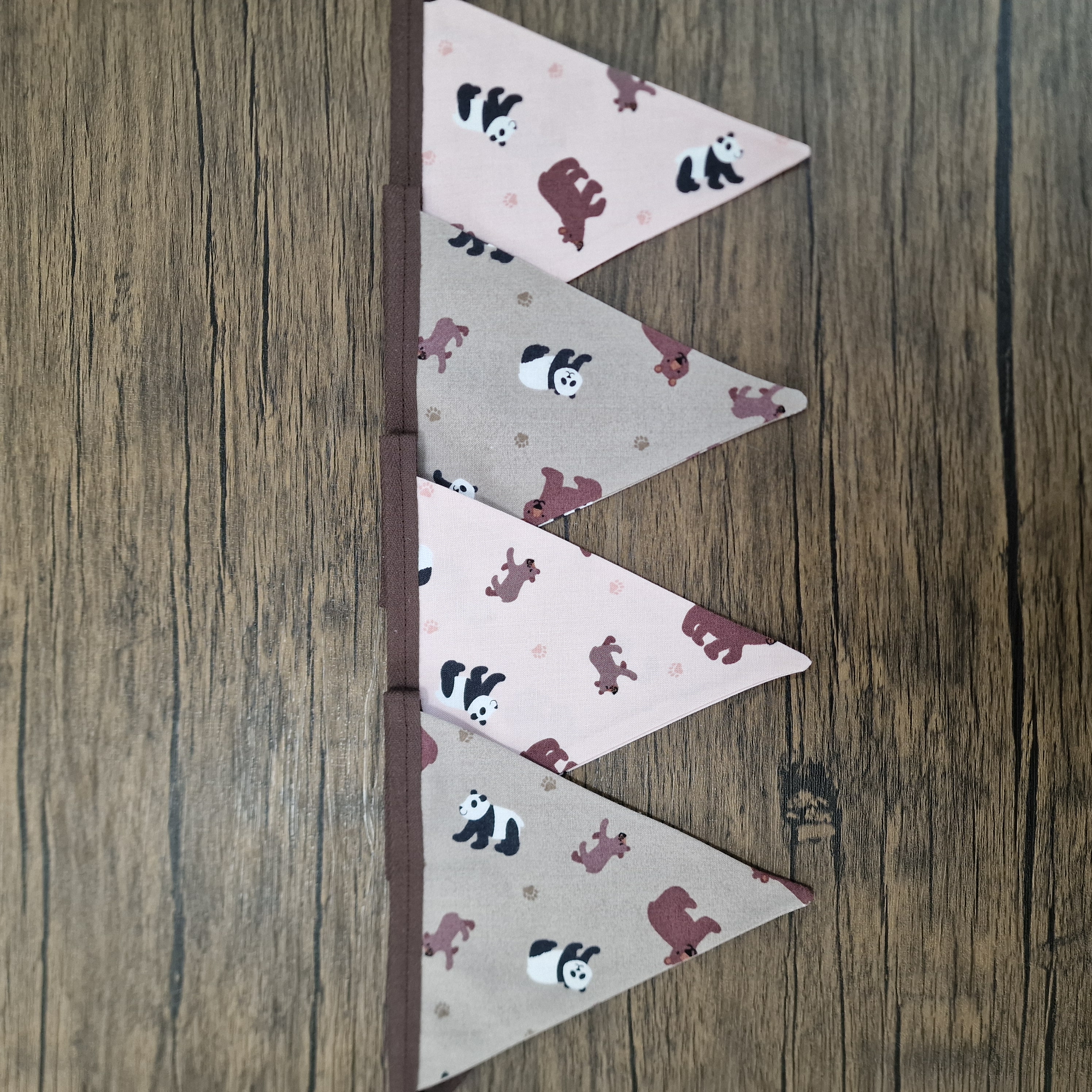 Panda and Bear Fabric Bunting - Pink & Brown  | animal nursery bunting