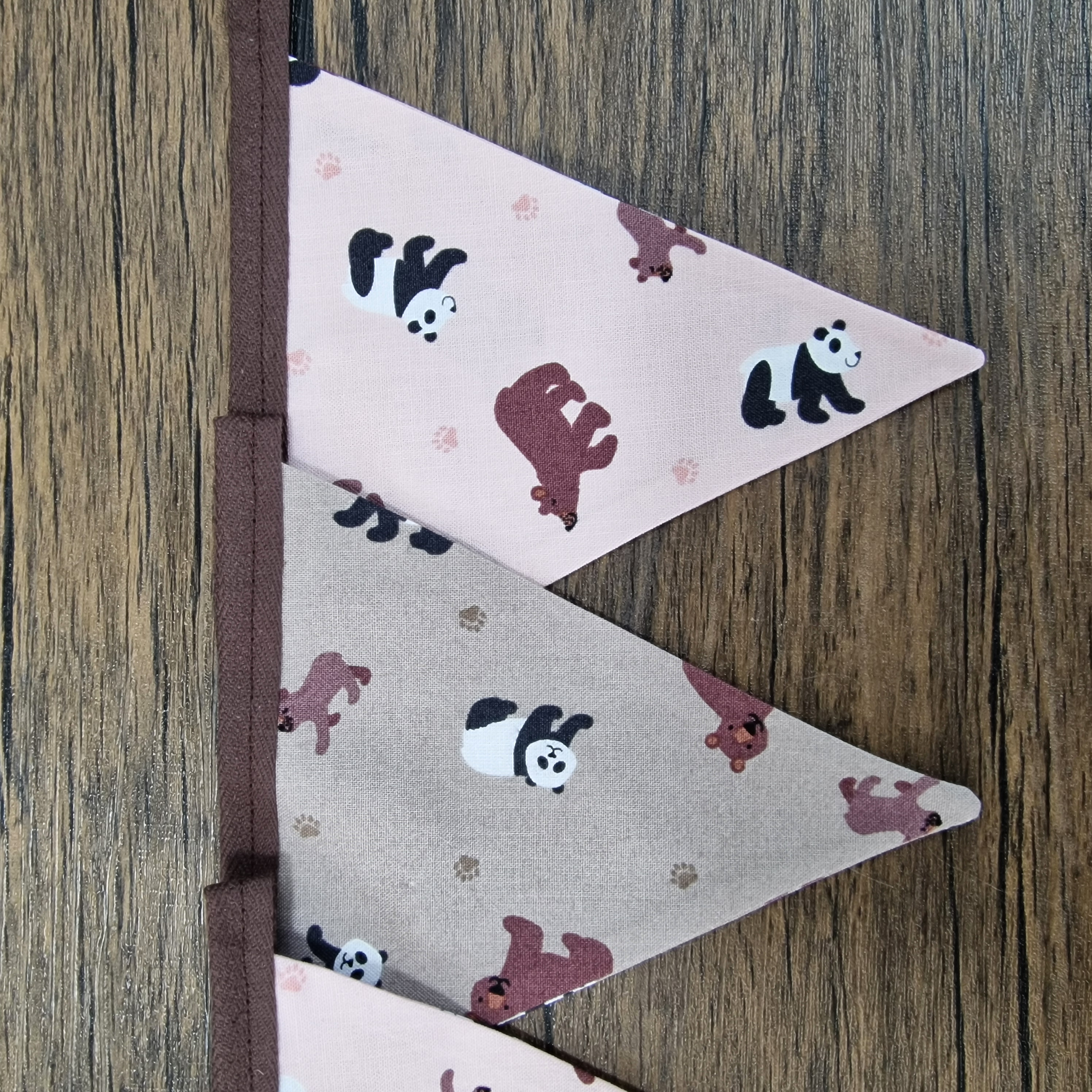 Panda and Bear Fabric Bunting - Pink & Brown  | animal nursery bunting