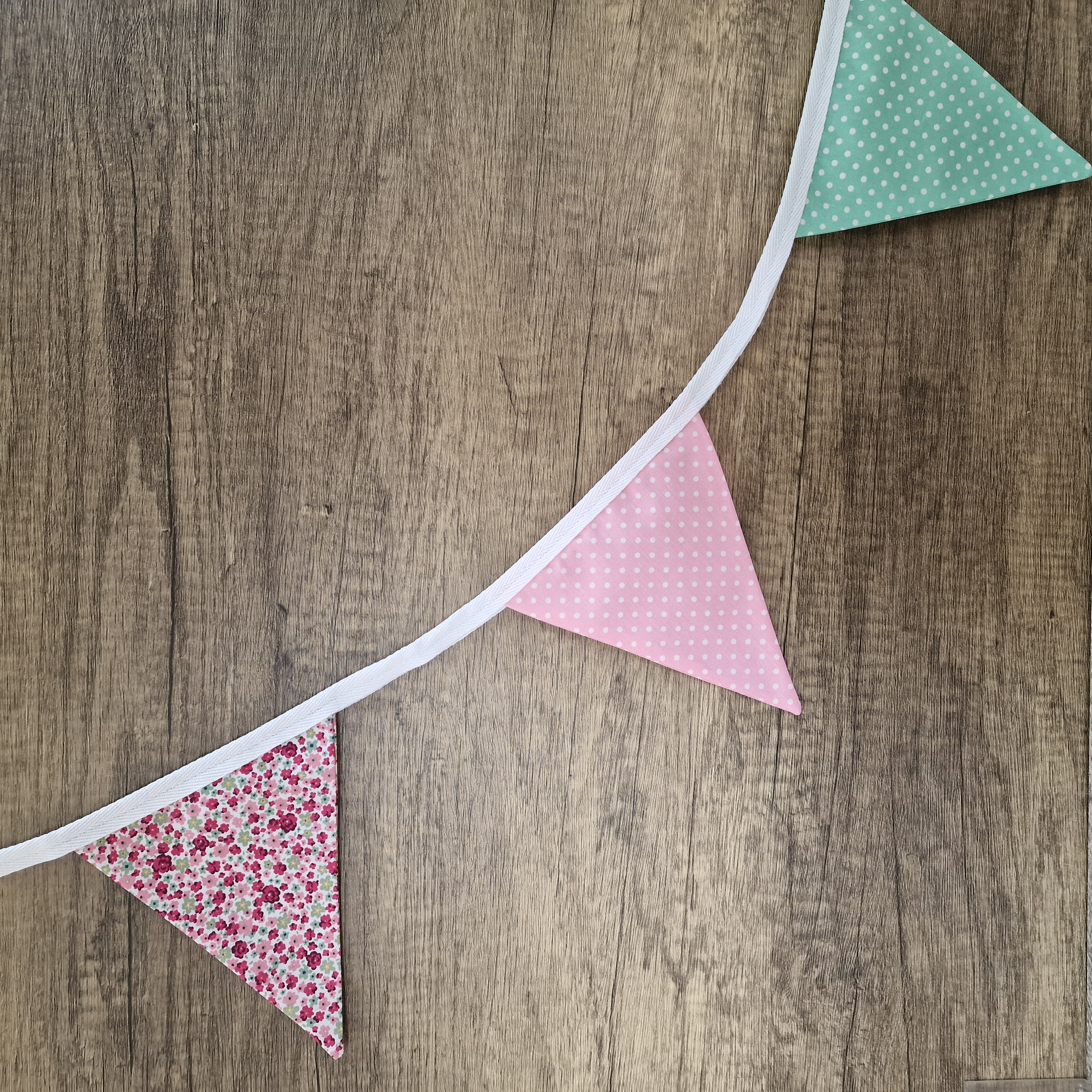 Vintage Style Pink & Mint Fabric Bunting 