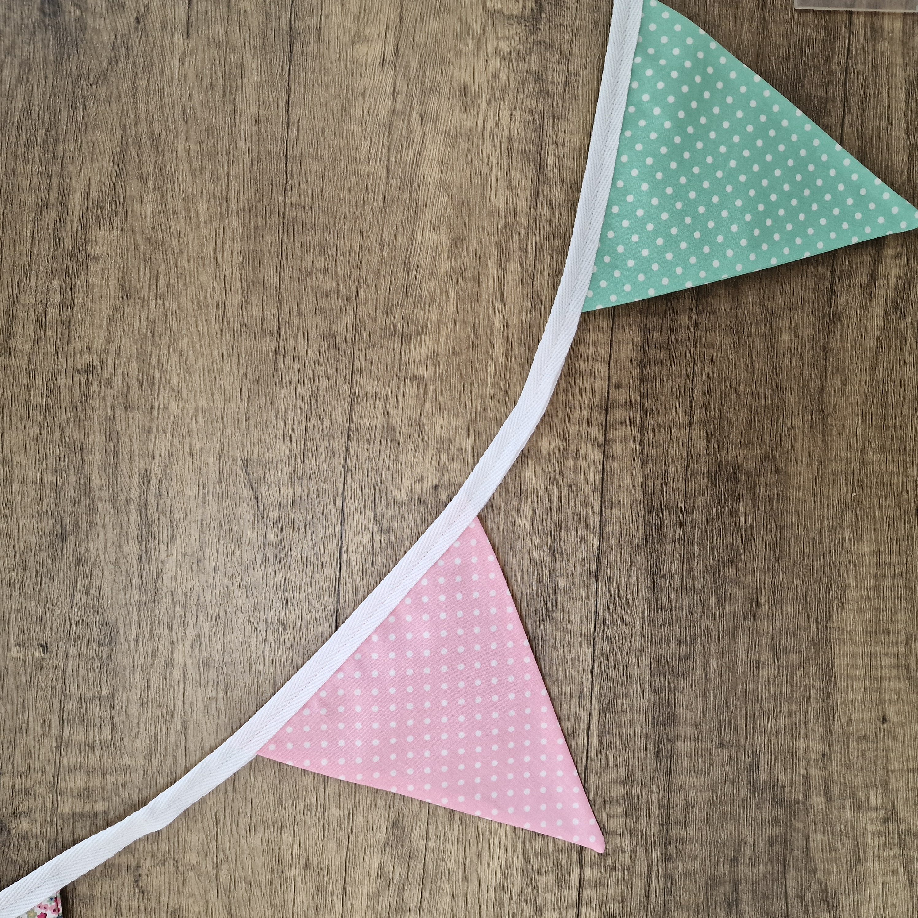 Vintage Style Pink & Mint Fabric Bunting 