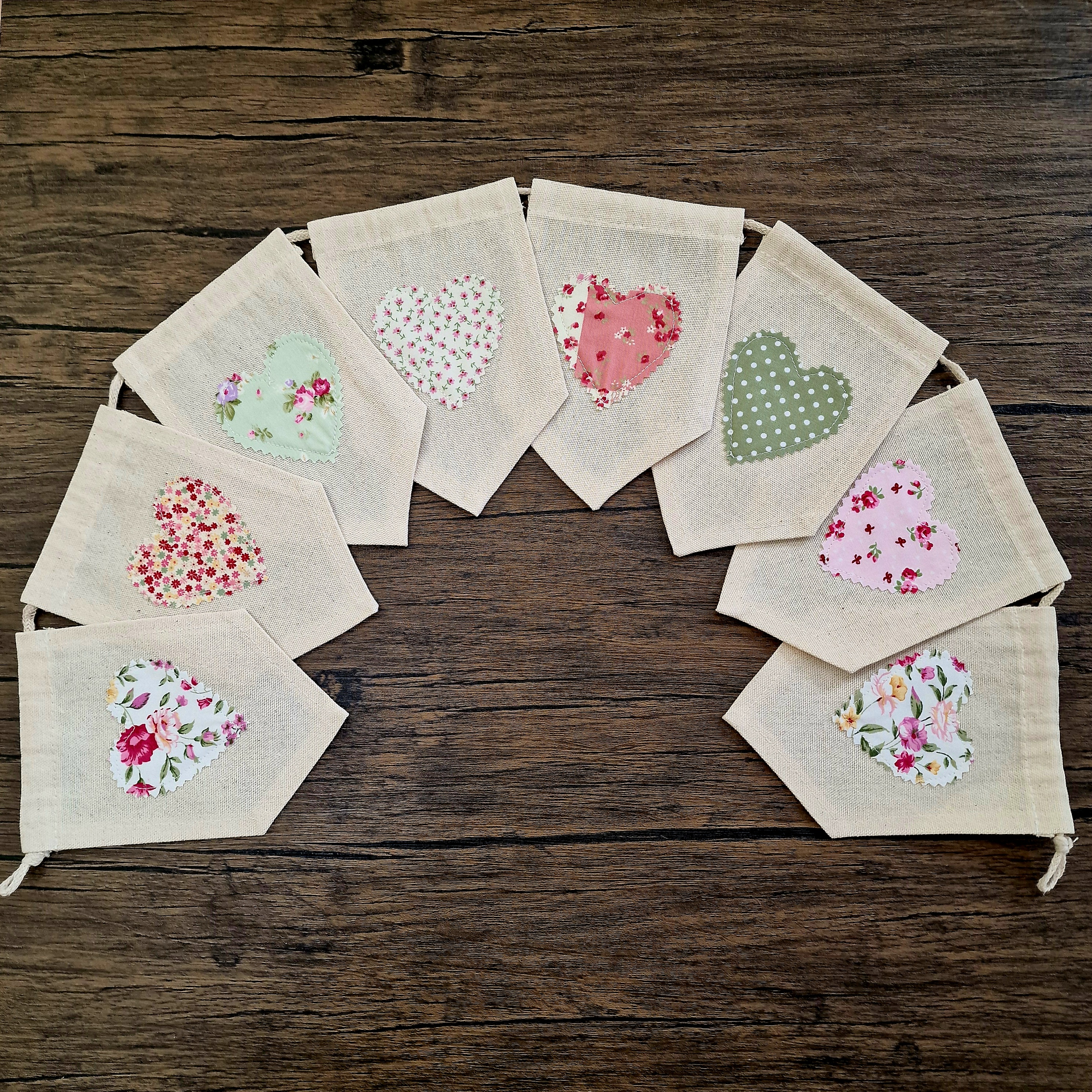Pink & Green Ditsy Hearts Pennant Bunting Banner