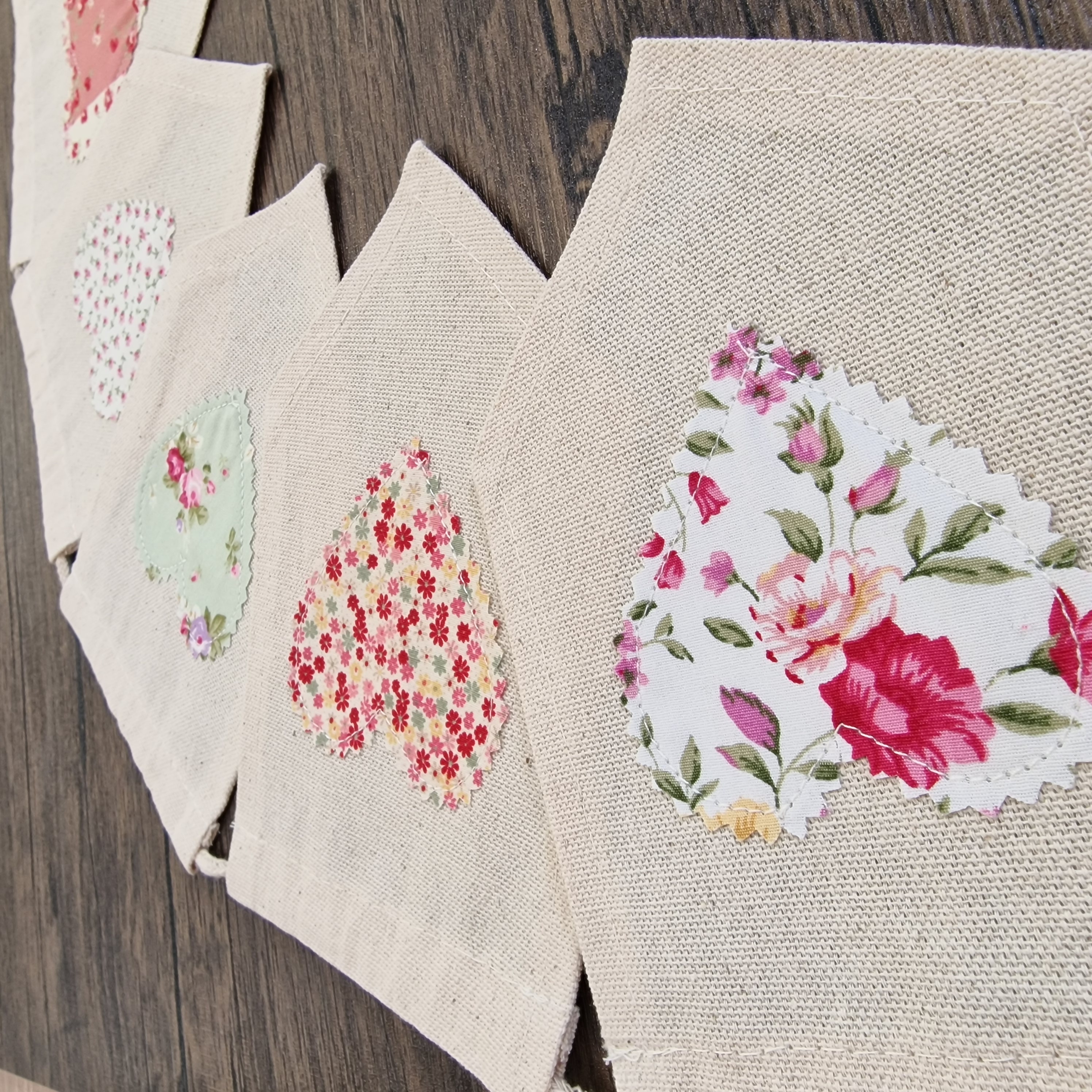 Pink & Green Ditsy Hearts Pennant Bunting Banner